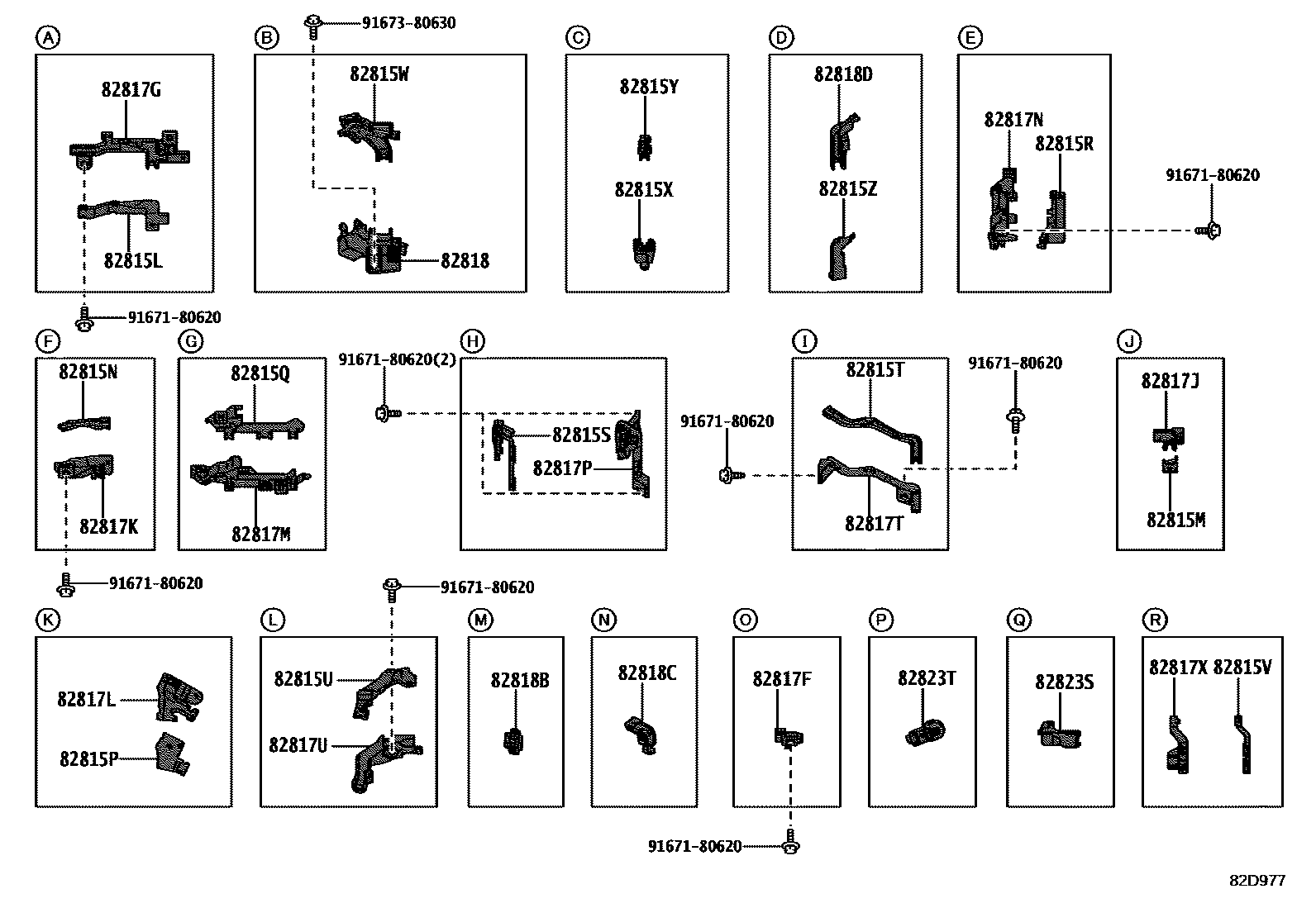 Toyota YARIS 线束和卡夹 EPC diagram — 82D977
