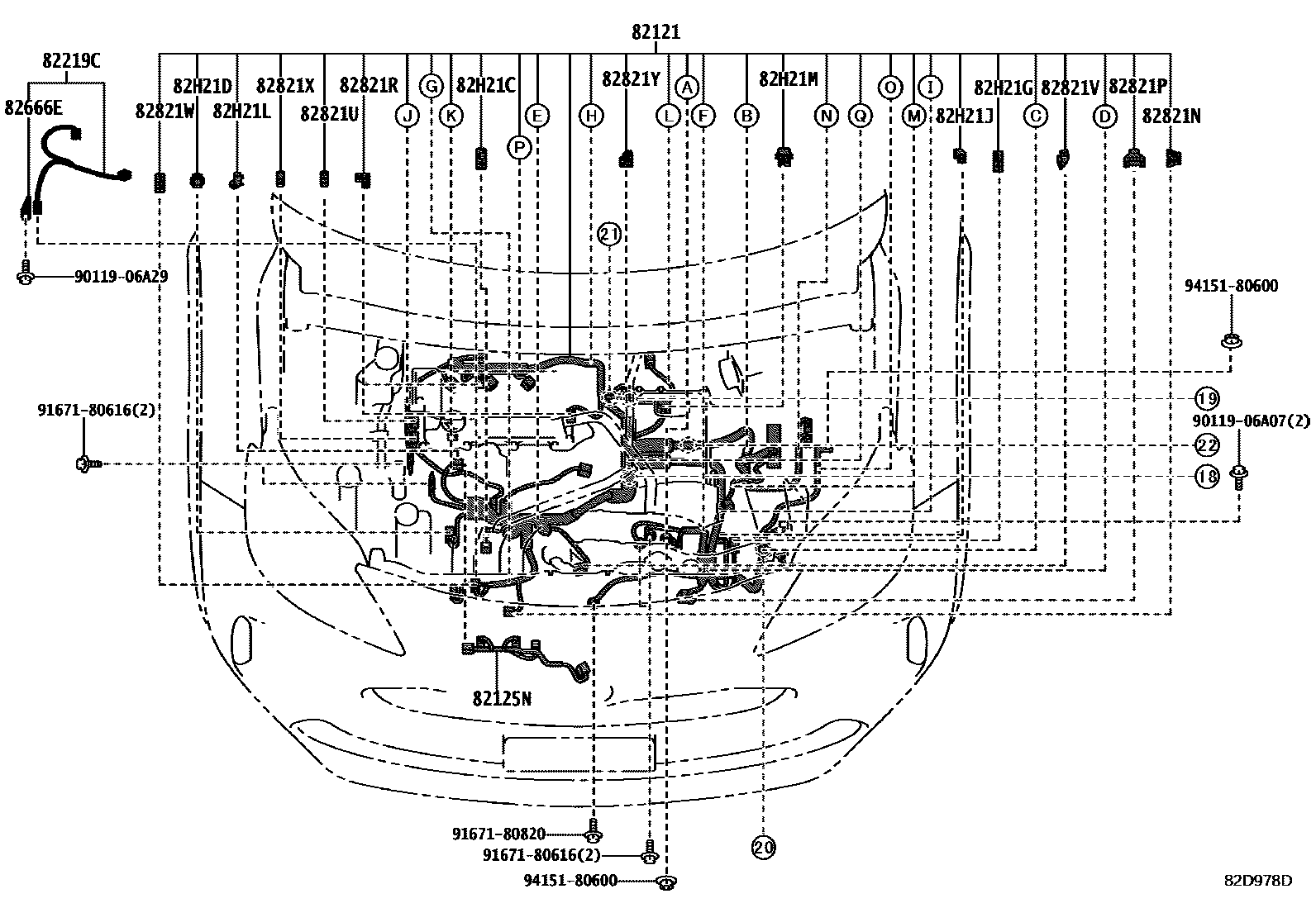 Toyota YARIS 线束和卡夹 EPC diagram — 82D978D