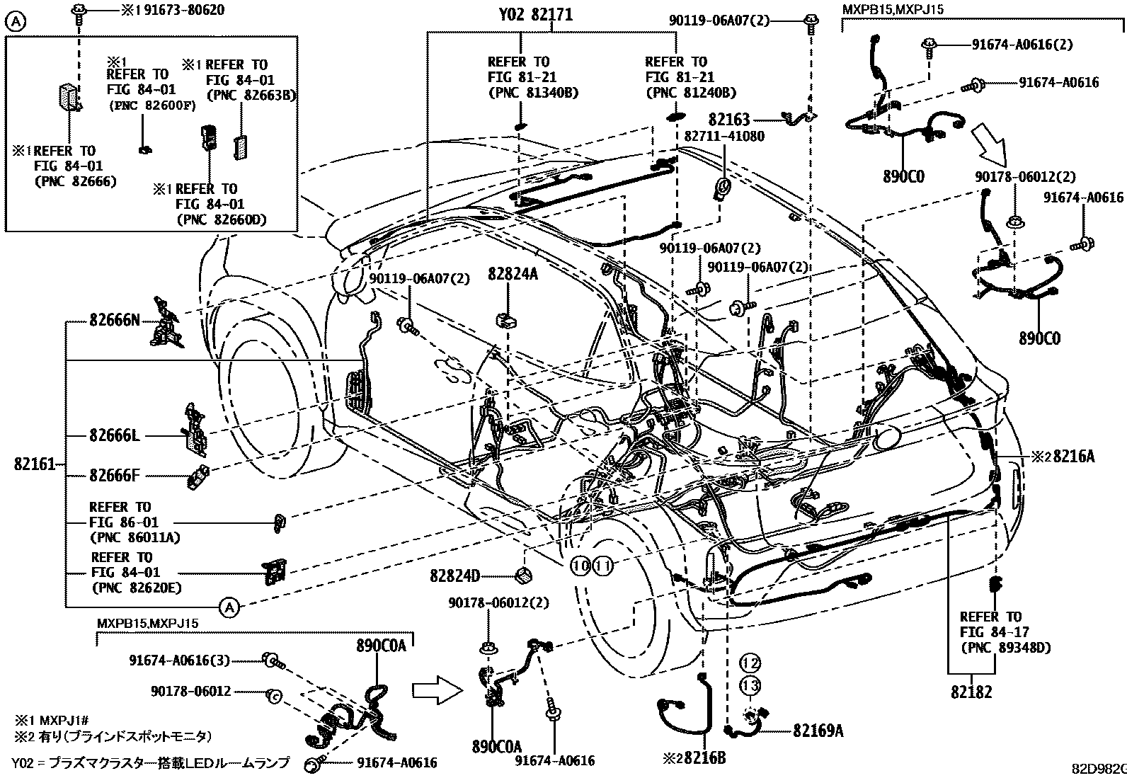 Toyota YARIS 线束和卡夹 EPC diagram — 82D982G