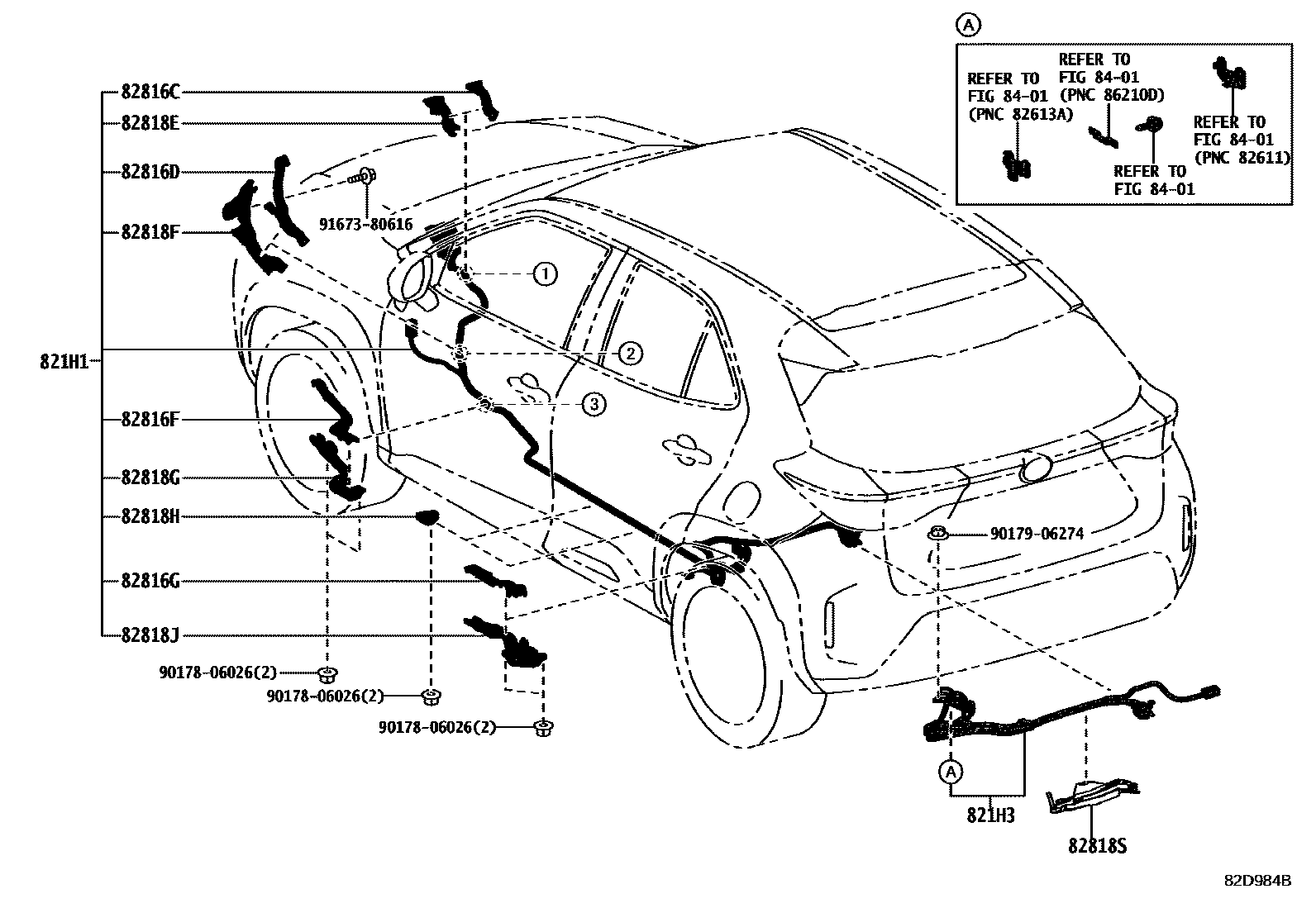 Toyota YARIS 线束和卡夹 EPC diagram — 82D984B