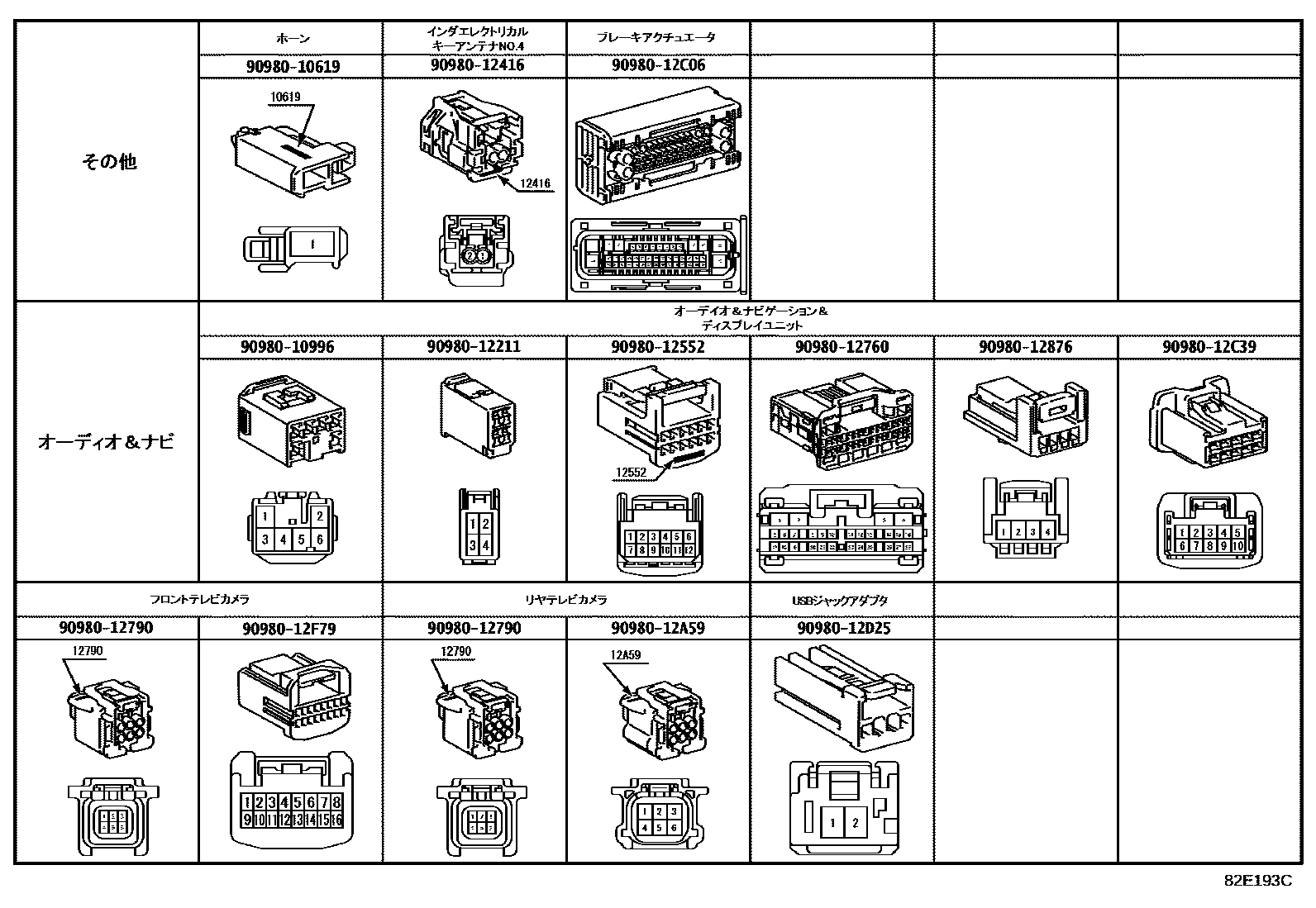 Toyota YARIS 线束和卡夹 EPC diagram — 82E193C