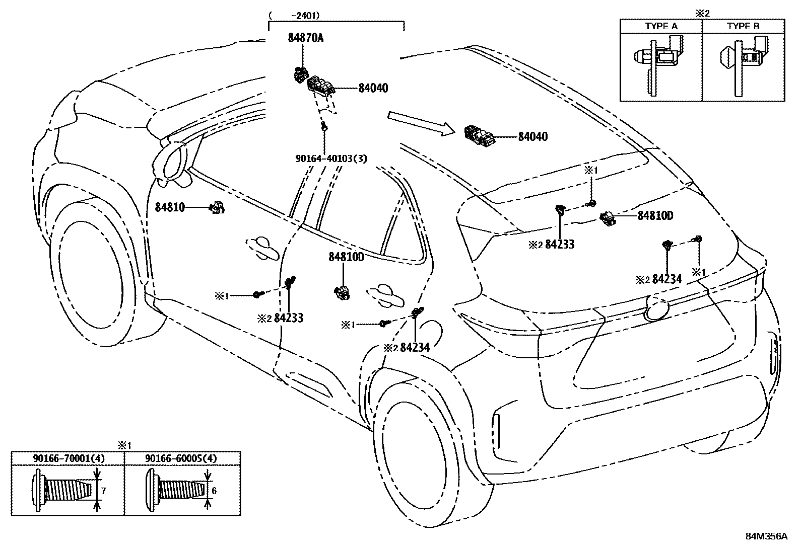 Toyota YARIS 开关和继电器和ECU EPC diagram — 84M356A