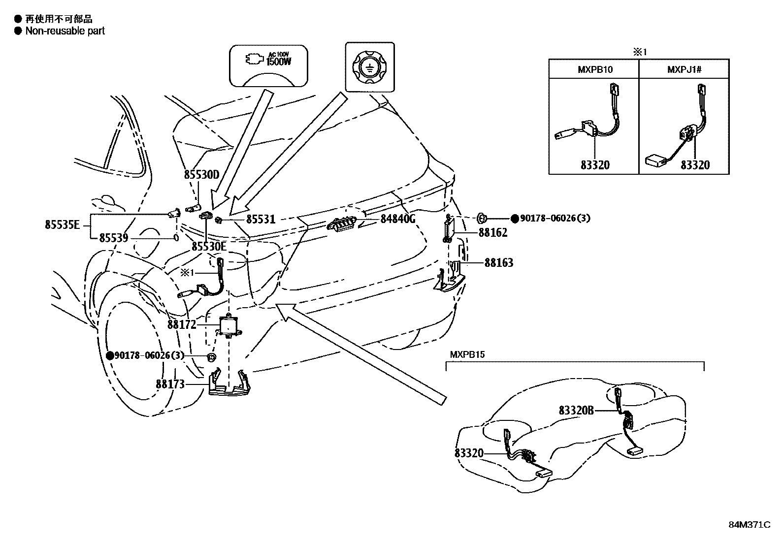 Toyota YARIS 开关和继电器和ECU EPC diagram — 84M371C