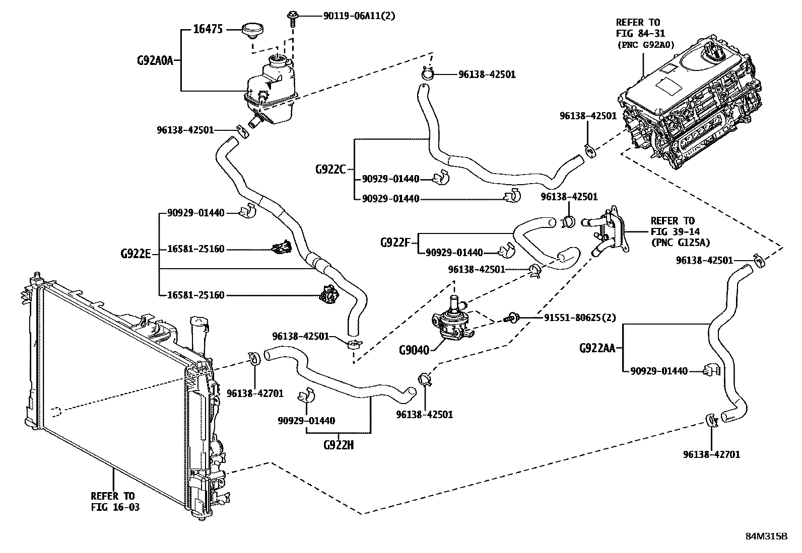 Toyota YARIS 逆变器冷却系统 EPC diagram — 84M315B