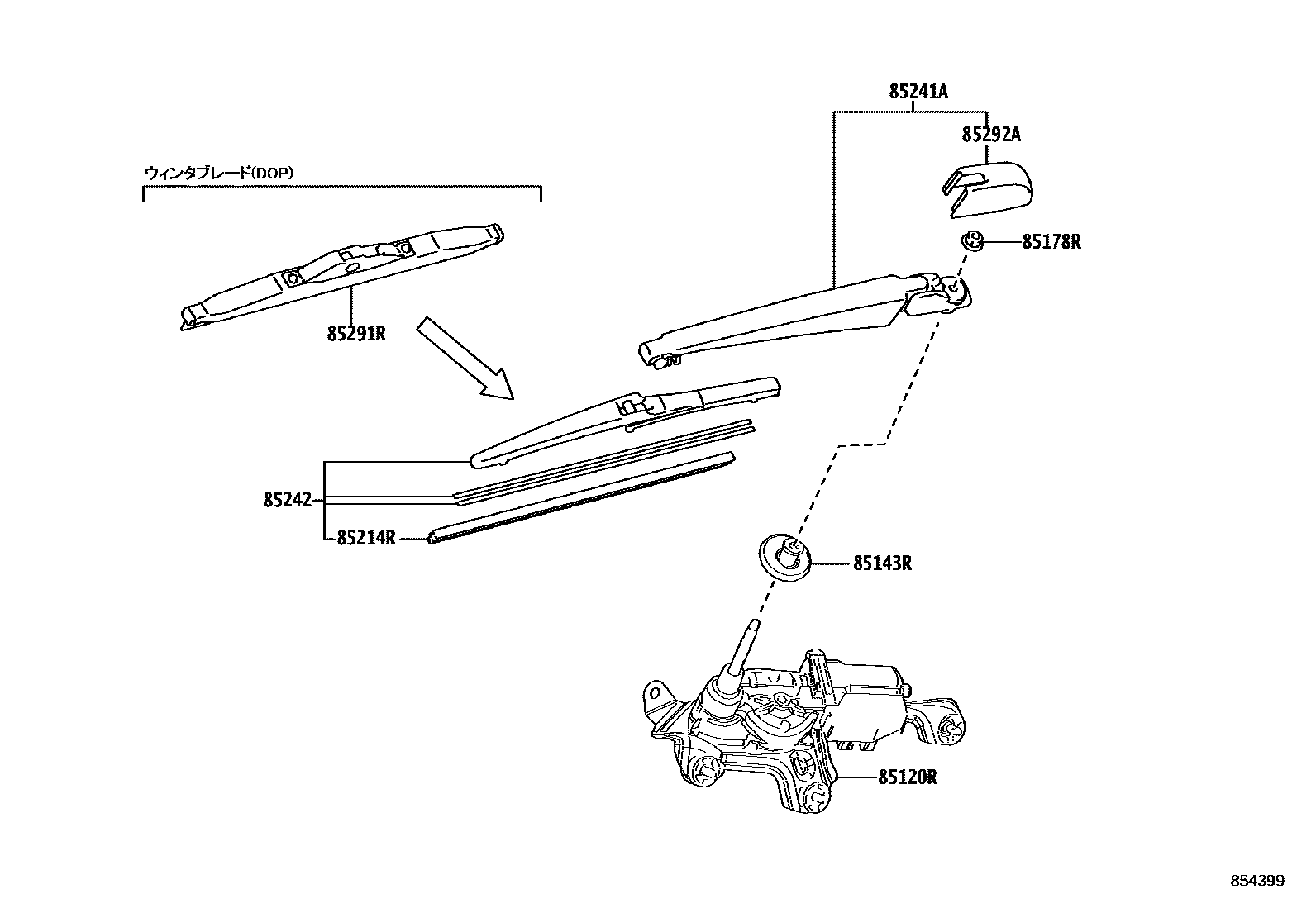 Toyota YARIS 后刮水器 EPC diagram — 854399