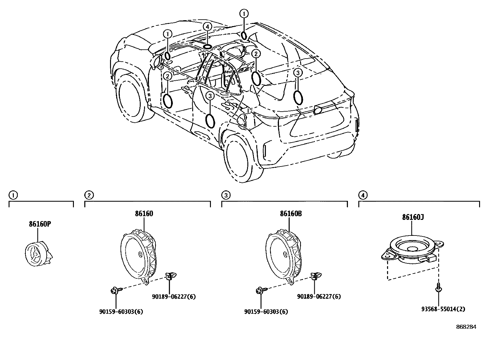 Toyota YARIS 扬声器 EPC diagram — 868284