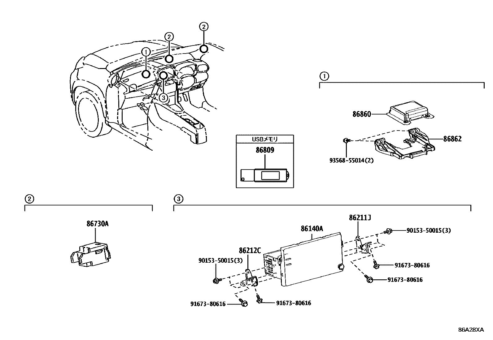Toyota YARIS 导航和前监视器显示屏 EPC diagram — 86A28XA