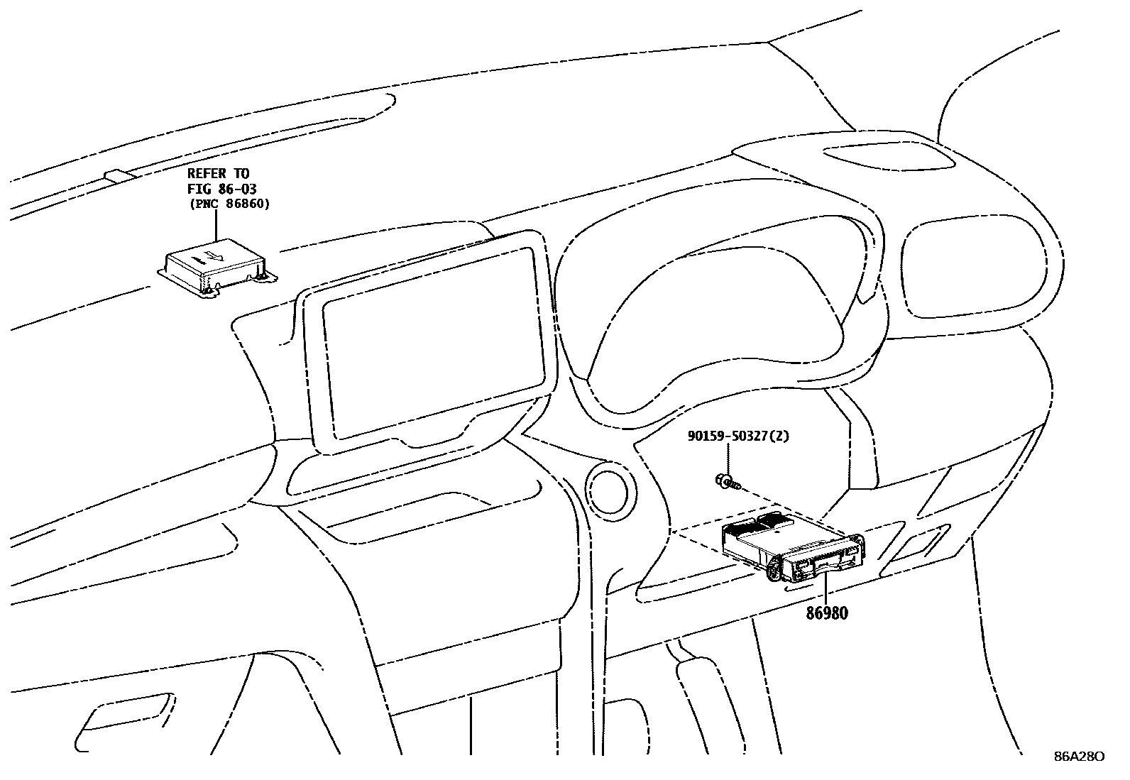 Toyota YARIS 收音机通信和ETC EPC diagram — 86A28O