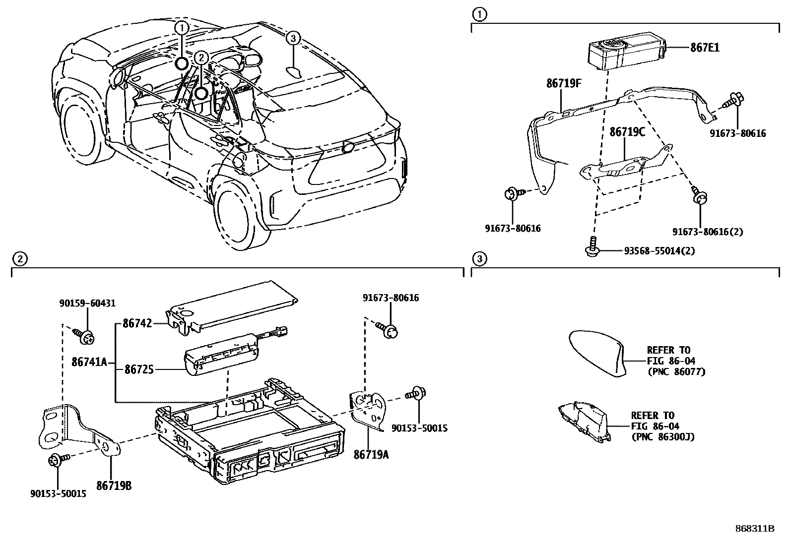 Toyota YARIS 车载电话和呼救装置 EPC diagram — 868311B