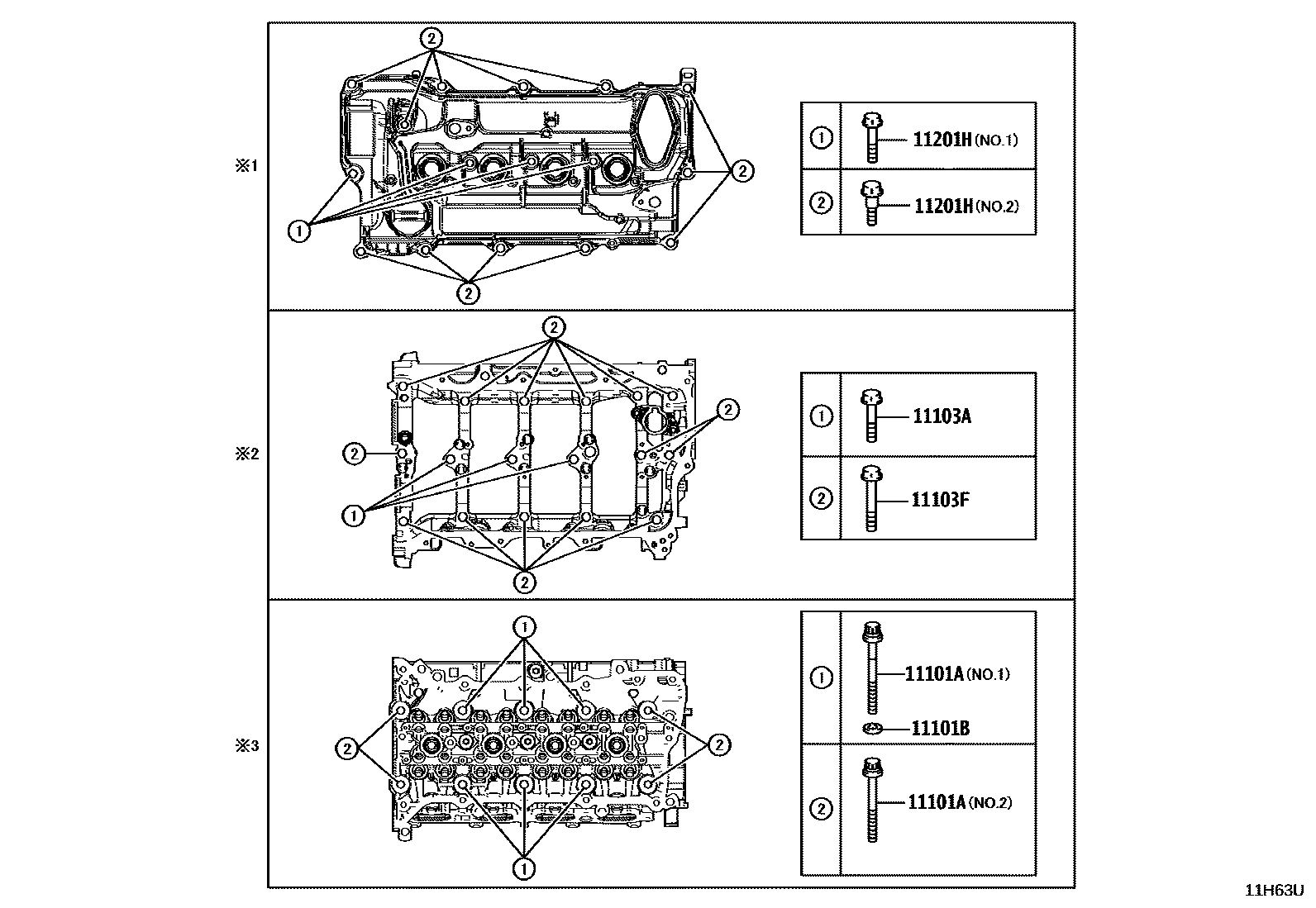 Toyota COROLLA Cylinder Head EPC diagram — 11H63U