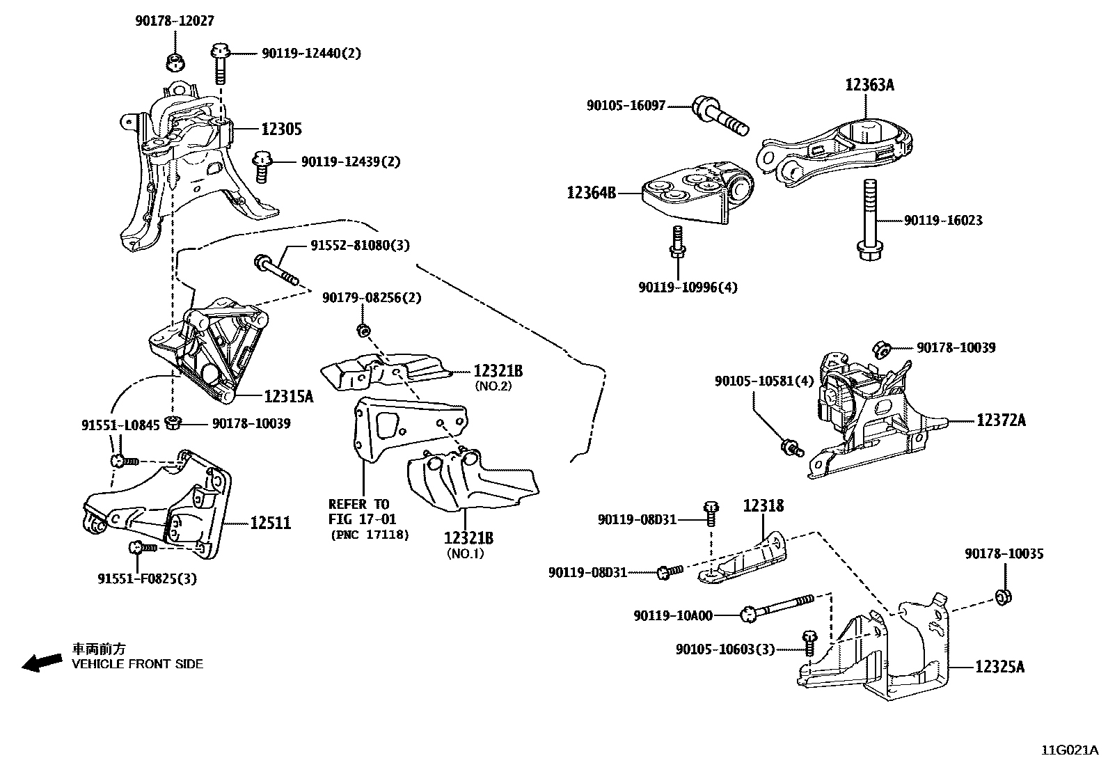 Toyota COROLLA Engine Mounting EPC diagram — 11G021A