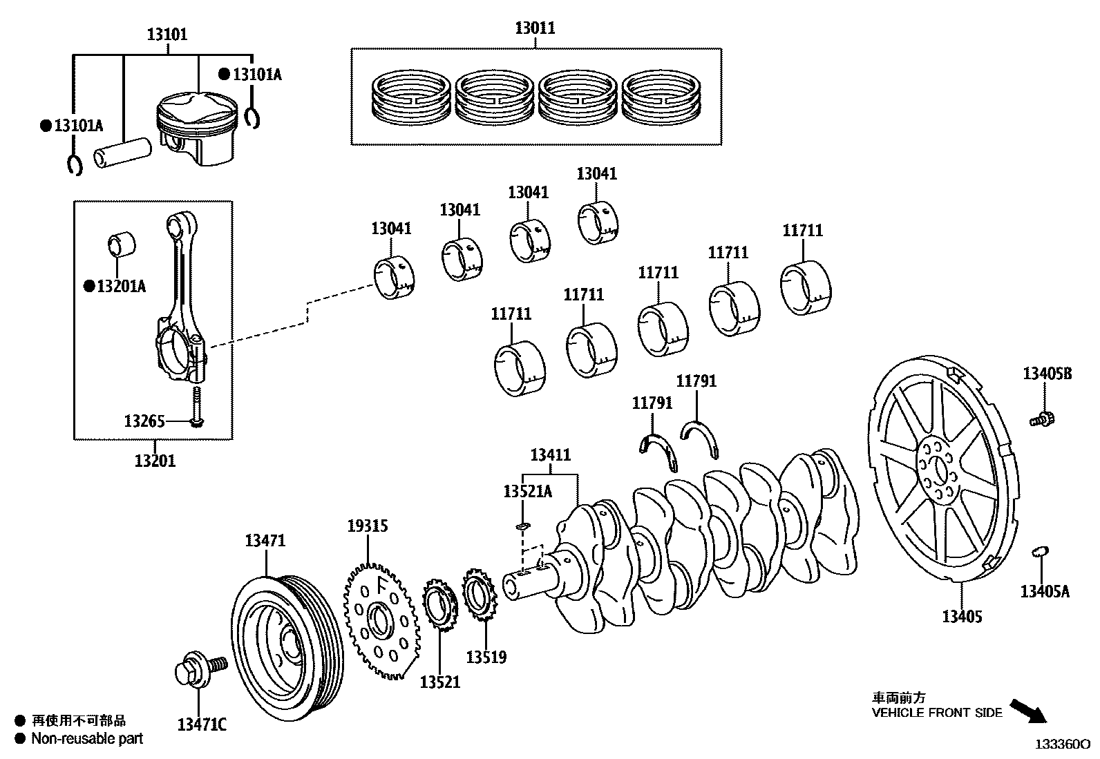 Toyota COROLLA Crankshaft & Piston EPC diagram — 13360O