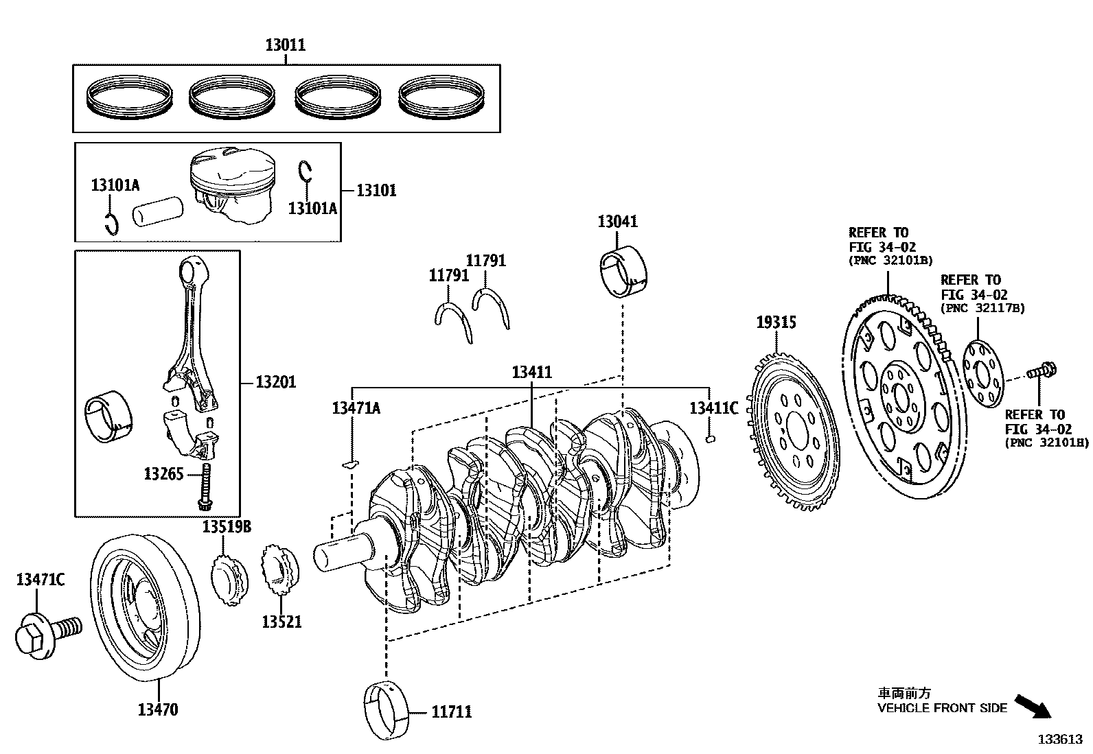Toyota COROLLA Crankshaft & Piston EPC diagram — 133613