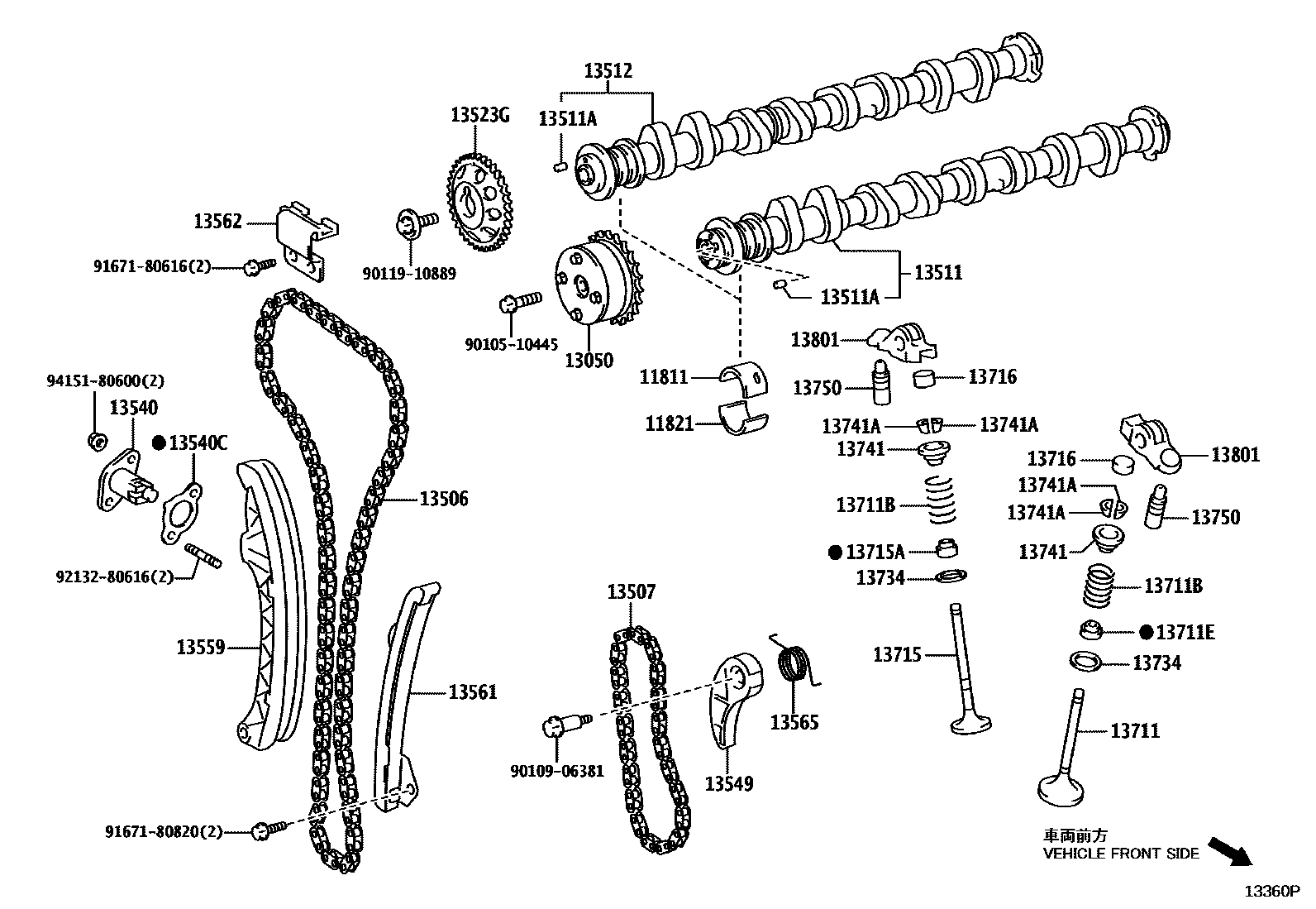 Toyota COROLLA Camshaft & Valve EPC diagram — 13360P