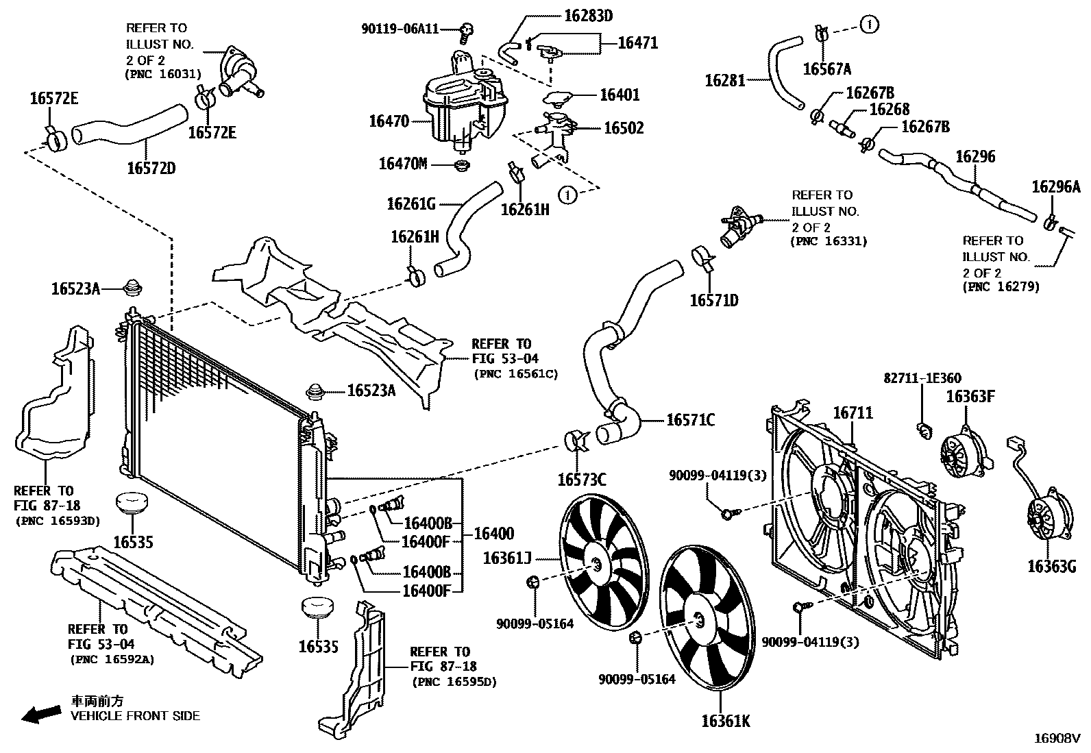 Toyota COROLLA RADIATOR & WATER OUTLET EPC diagram — 16908V