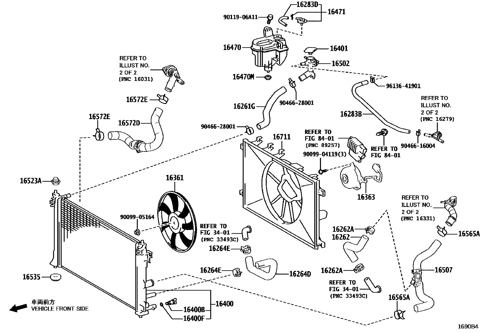 Toyota COROLLA RADIATOR & WATER OUTLET EPC diagram — 1690B4