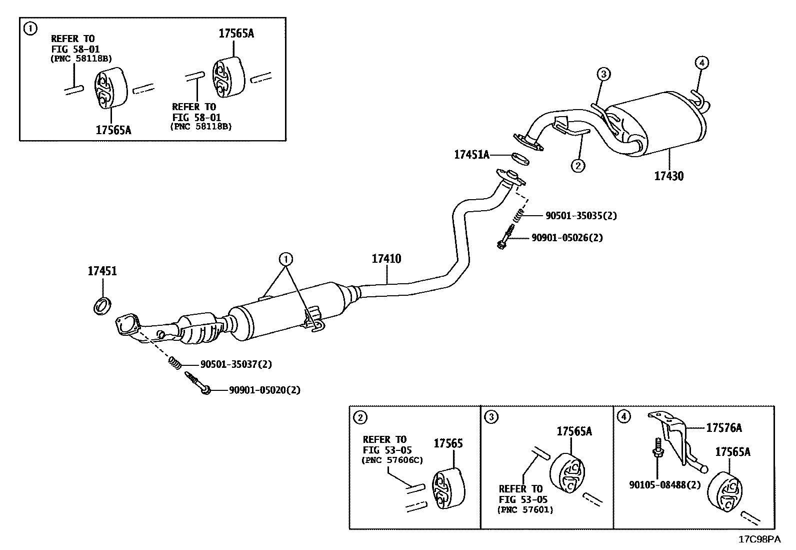 Toyota COROLLA Exhaust Pipe EPC diagram — 17C98PA