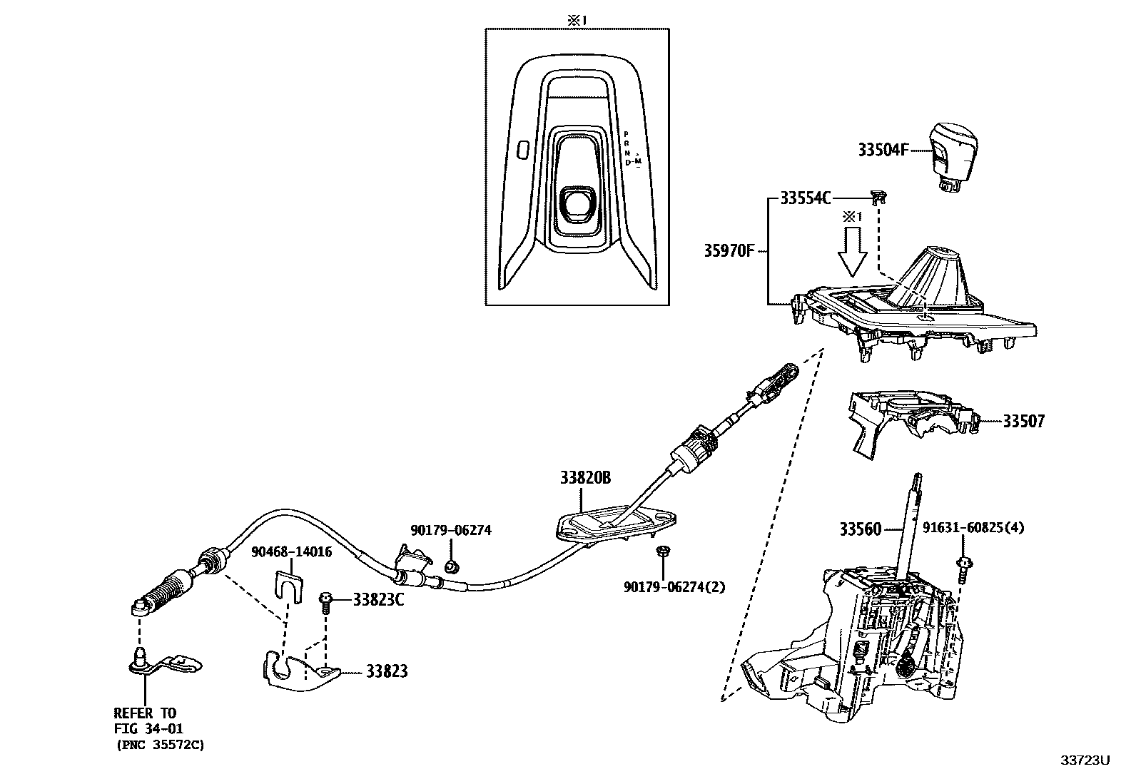 Toyota COROLLA Shift Lever & Retainer EPC diagram — 33723U