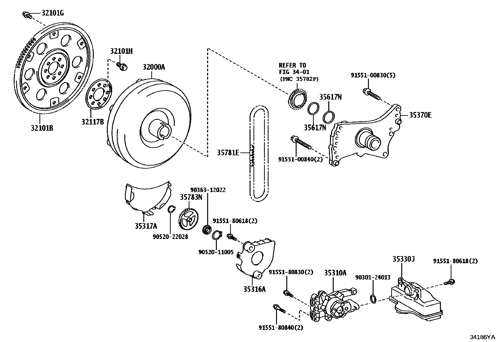 Toyota COROLLA 变矩器、前油泵(CVT) EPC diagram — 34186YA