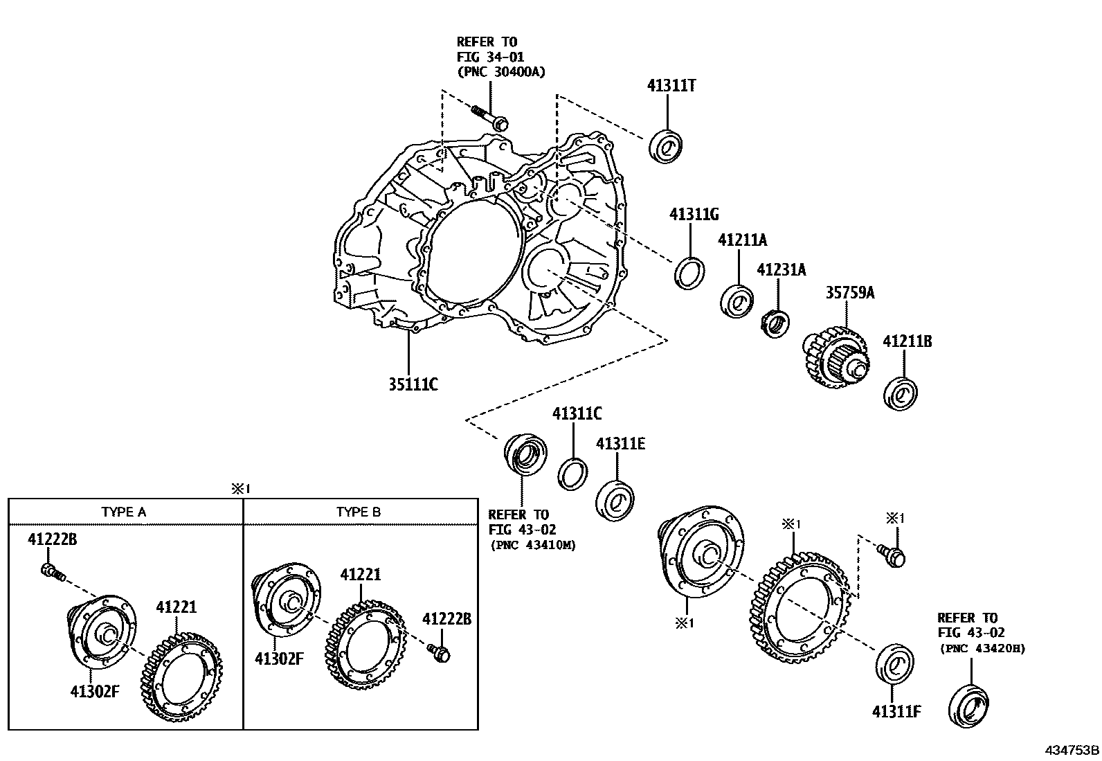 Toyota COROLLA 前桥壳和差速器 EPC diagram — 434753B