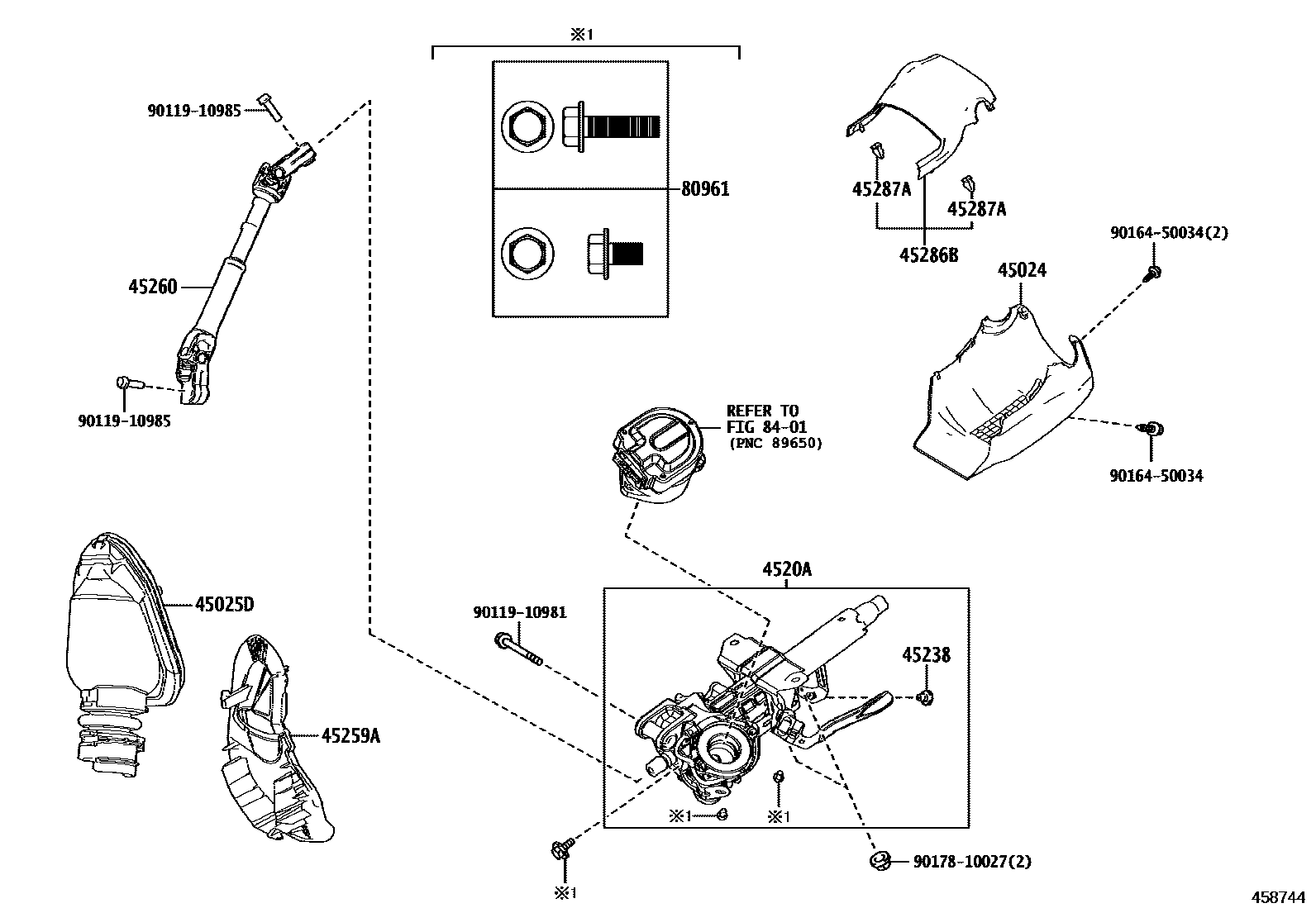 Toyota COROLLA Steering Column & Shaft EPC diagram — 458744