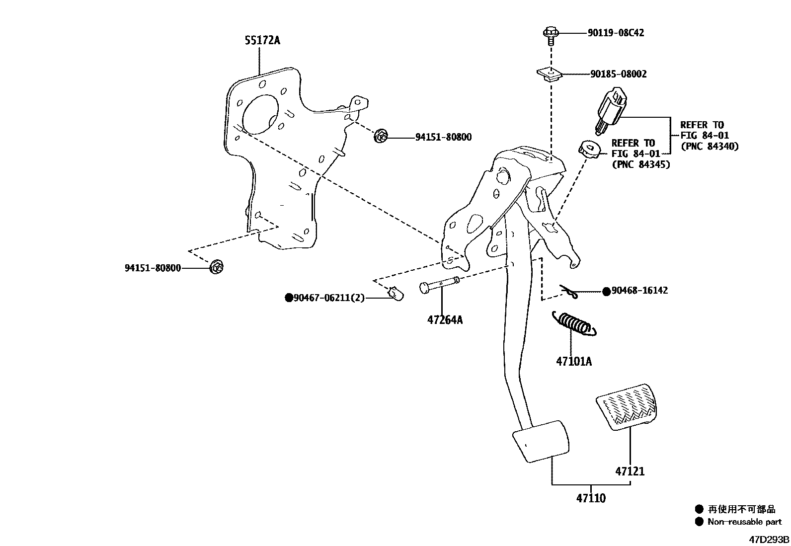 Toyota COROLLA Brake Pedal & Bracket EPC diagram — 47D293B