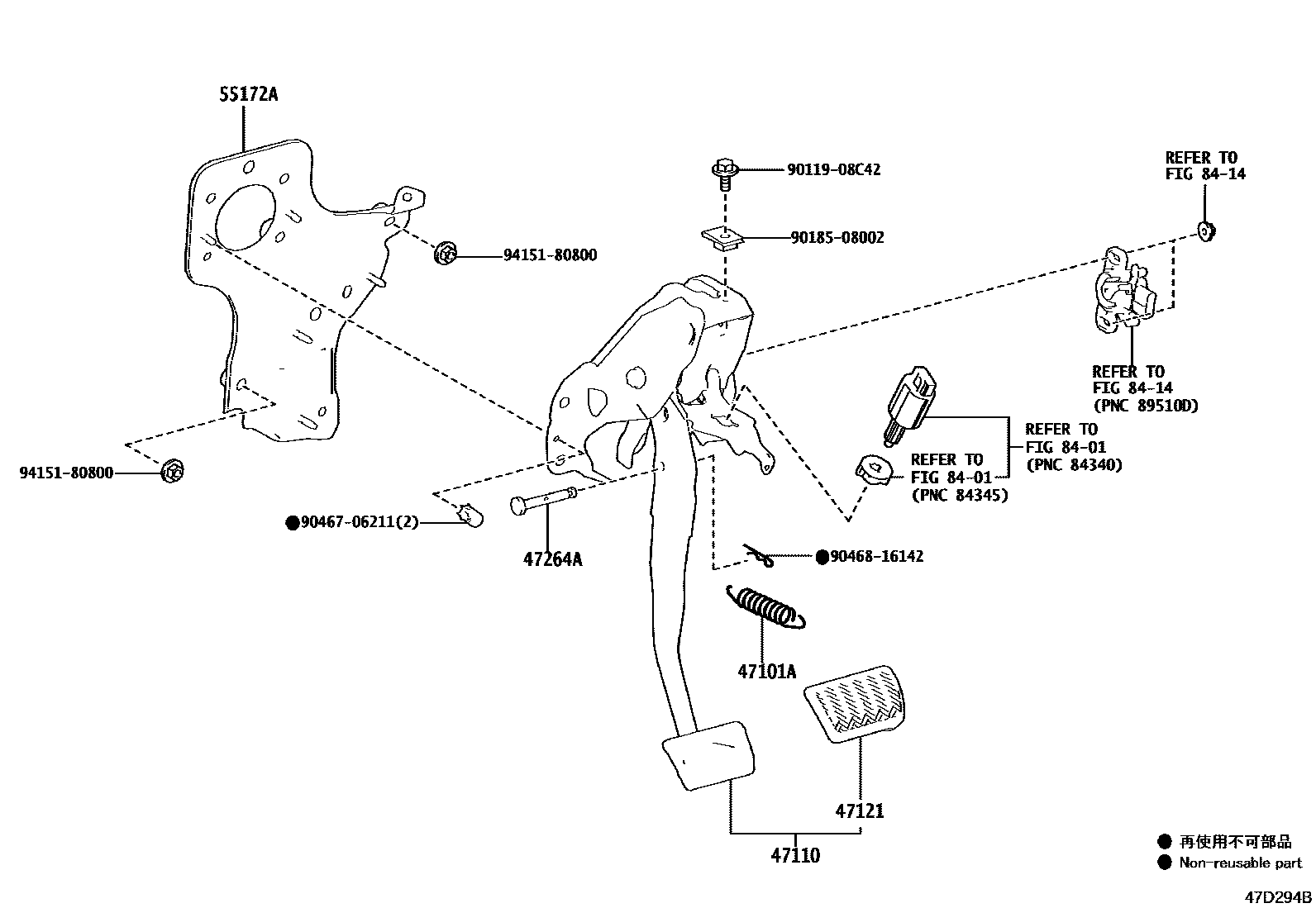 Toyota COROLLA Brake Pedal & Bracket EPC diagram — 47D294B