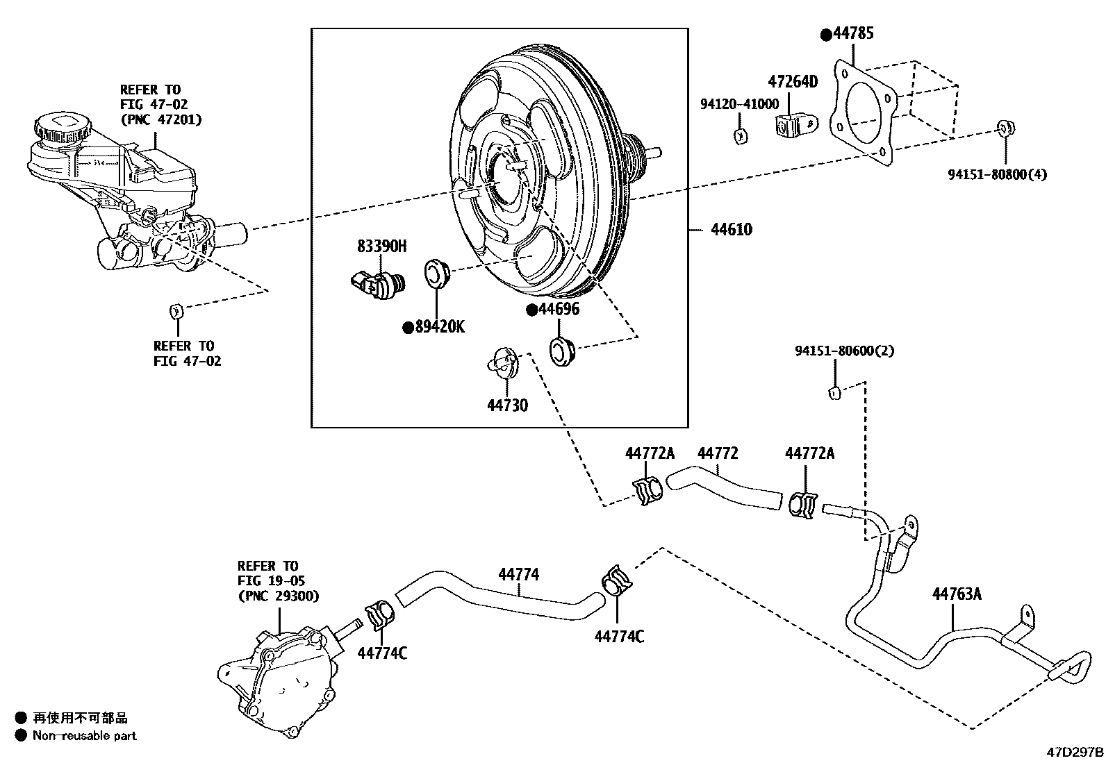 Toyota COROLLA 制动助力器和真空管 EPC diagram — 47D297B