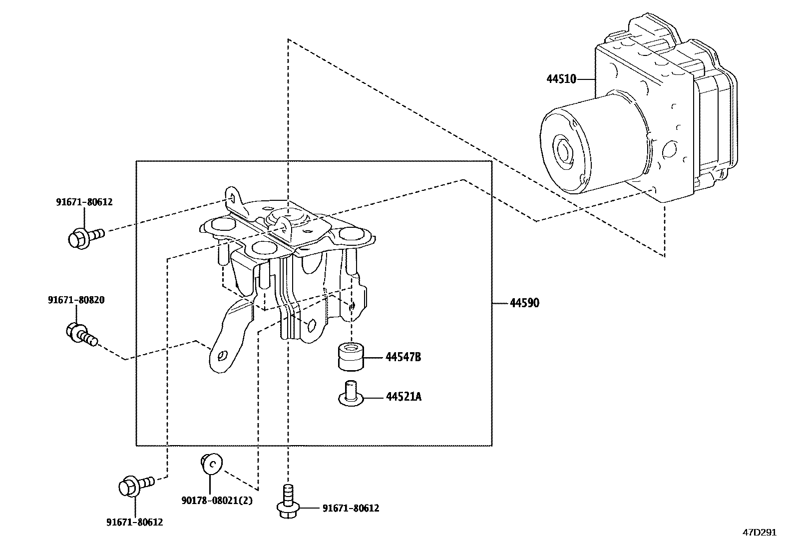 Toyota COROLLA 制动配管和卡箍 EPC diagram — 47D291