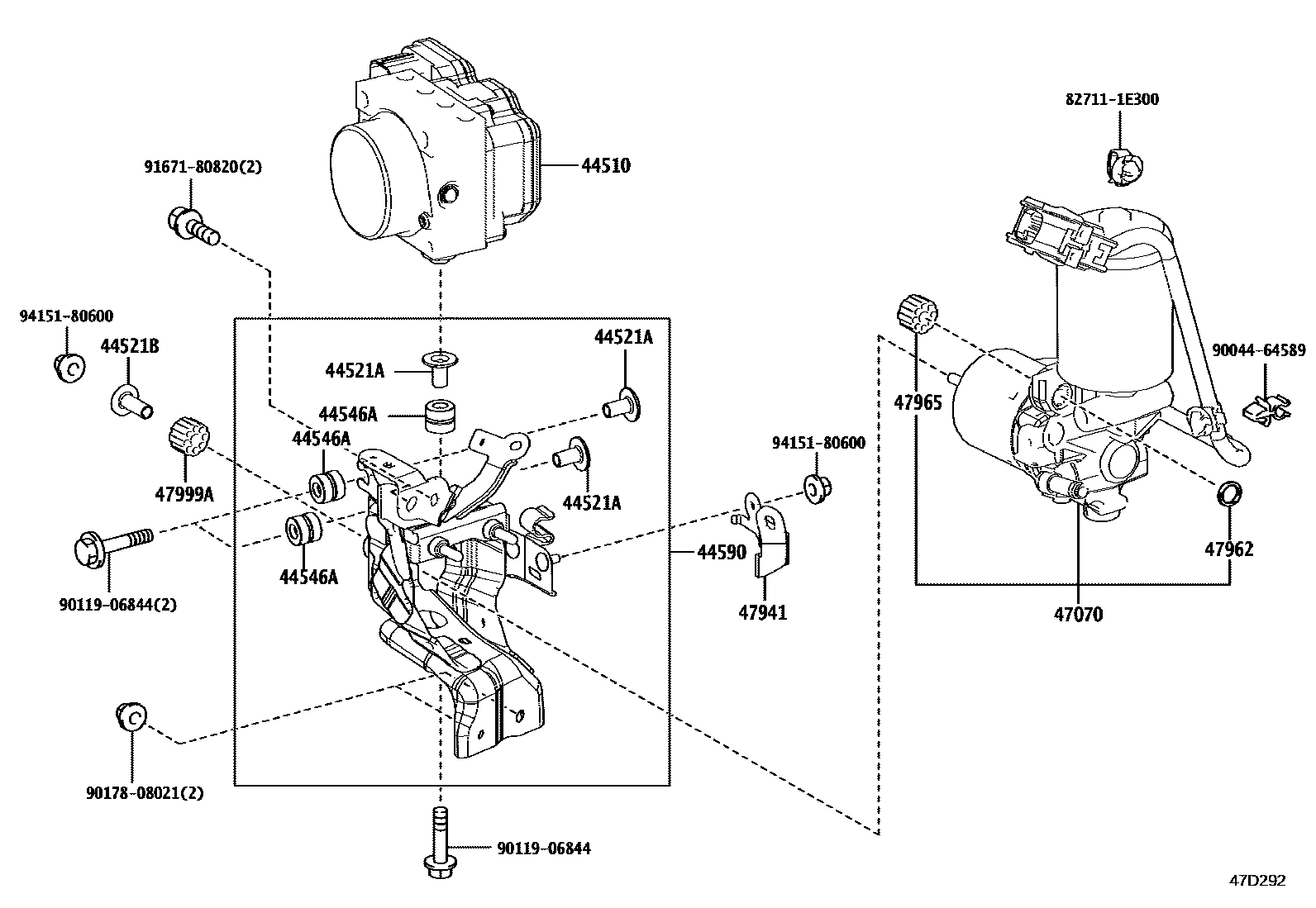 Toyota COROLLA 制动配管和卡箍 EPC diagram — 47D292
