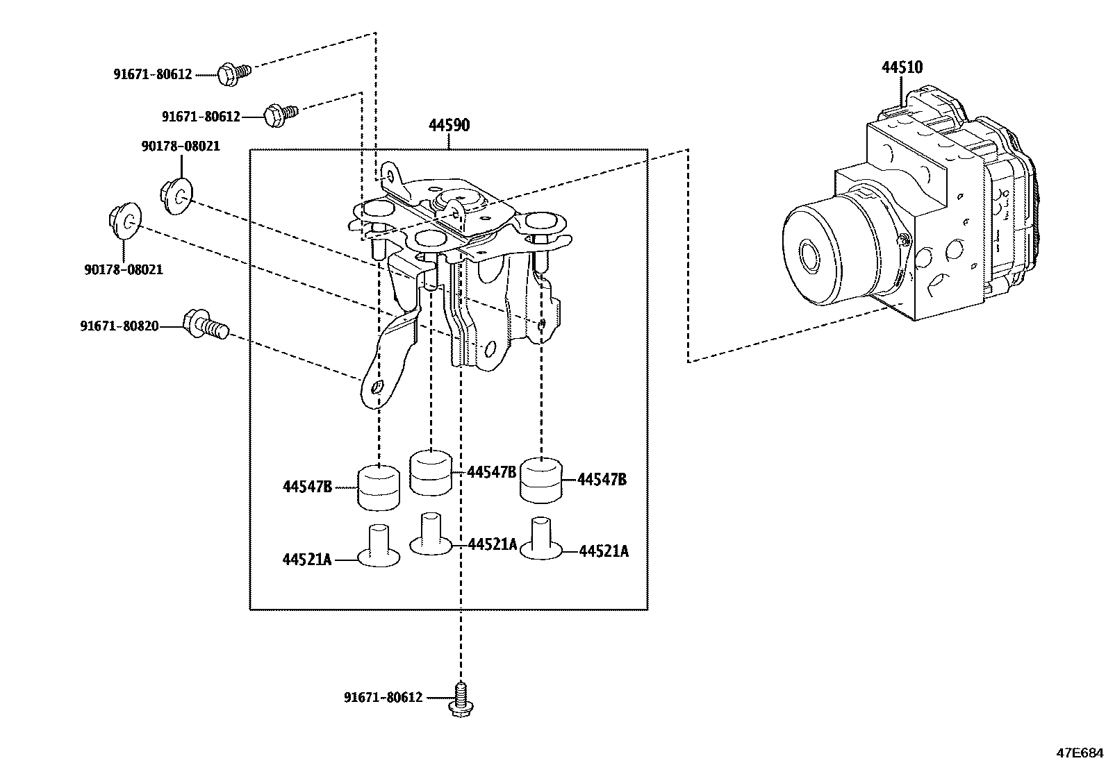 Toyota COROLLA 制动配管和卡箍 EPC diagram — 47E684