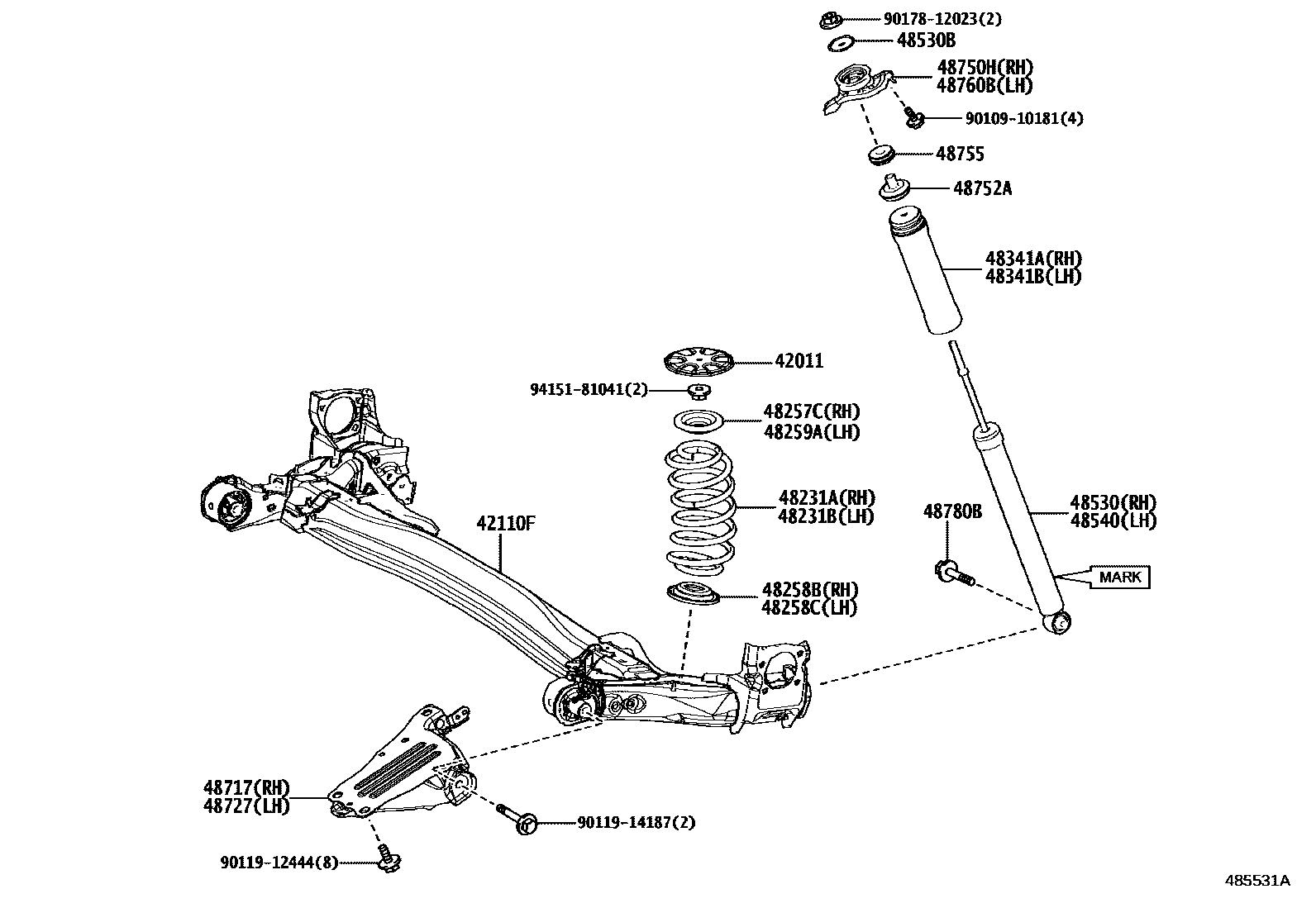 Toyota COROLLA Rear Spring & Shock Absorber EPC diagram — 485531A