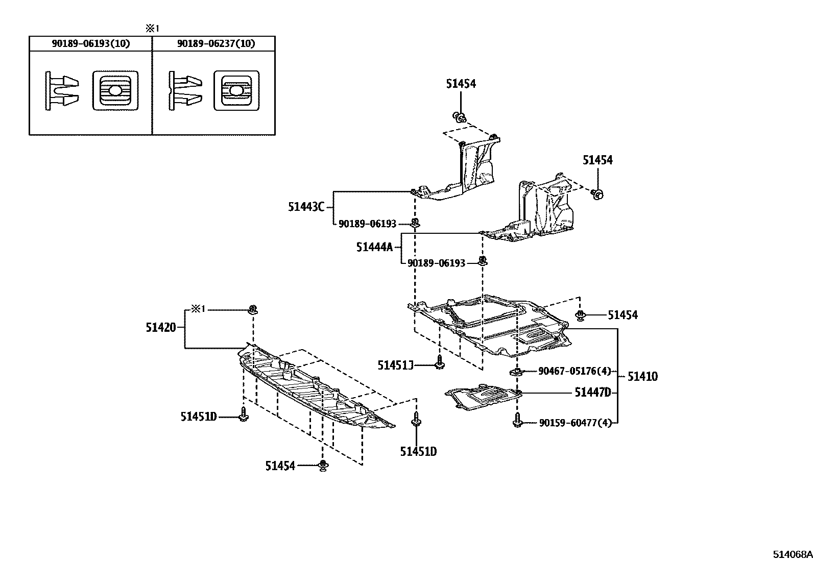 Toyota COROLLA 悬架横梁和发动机底罩 EPC diagram — 514068A