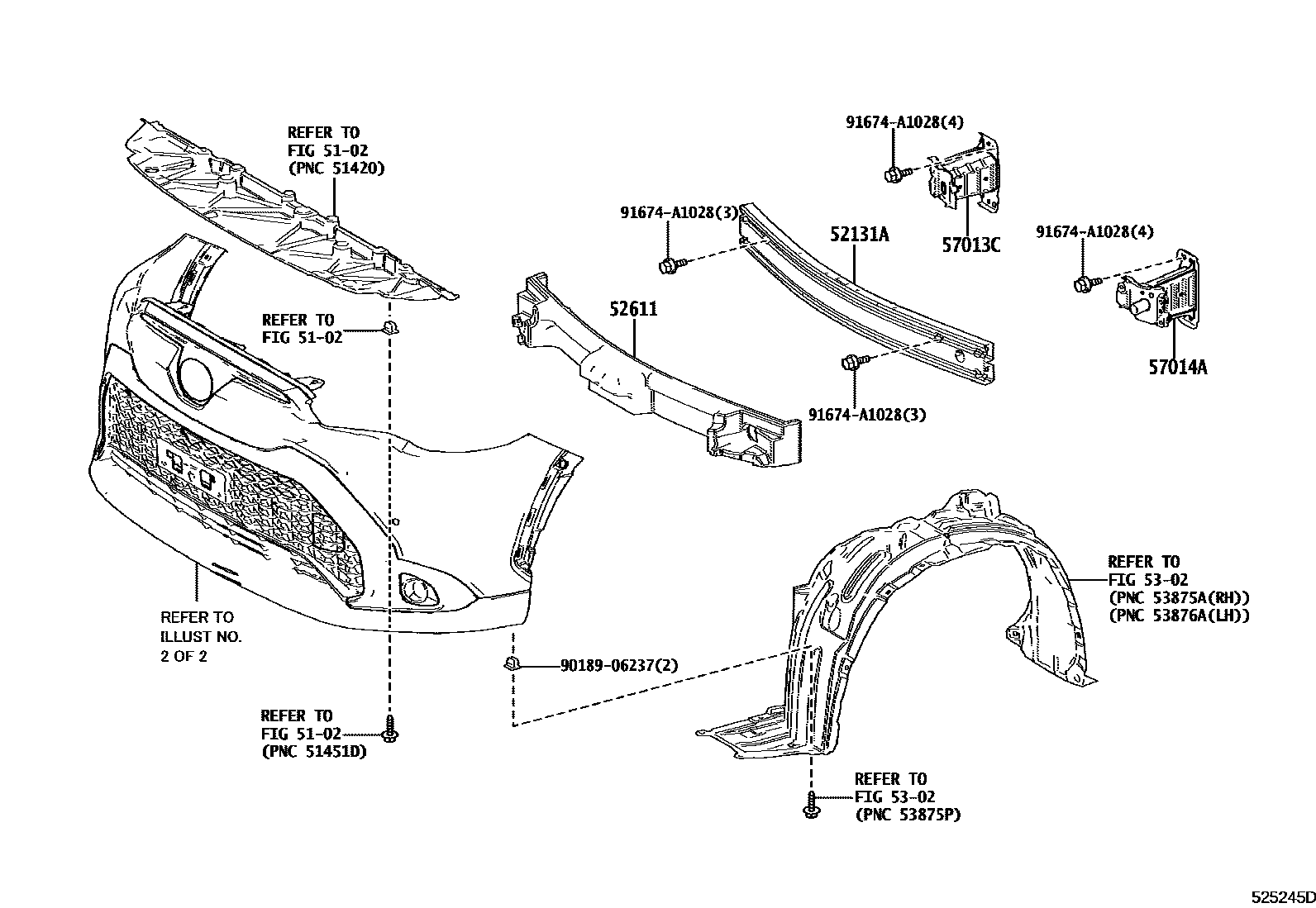 Toyota COROLLA 前保险杠及附件 EPC diagram — 525245D