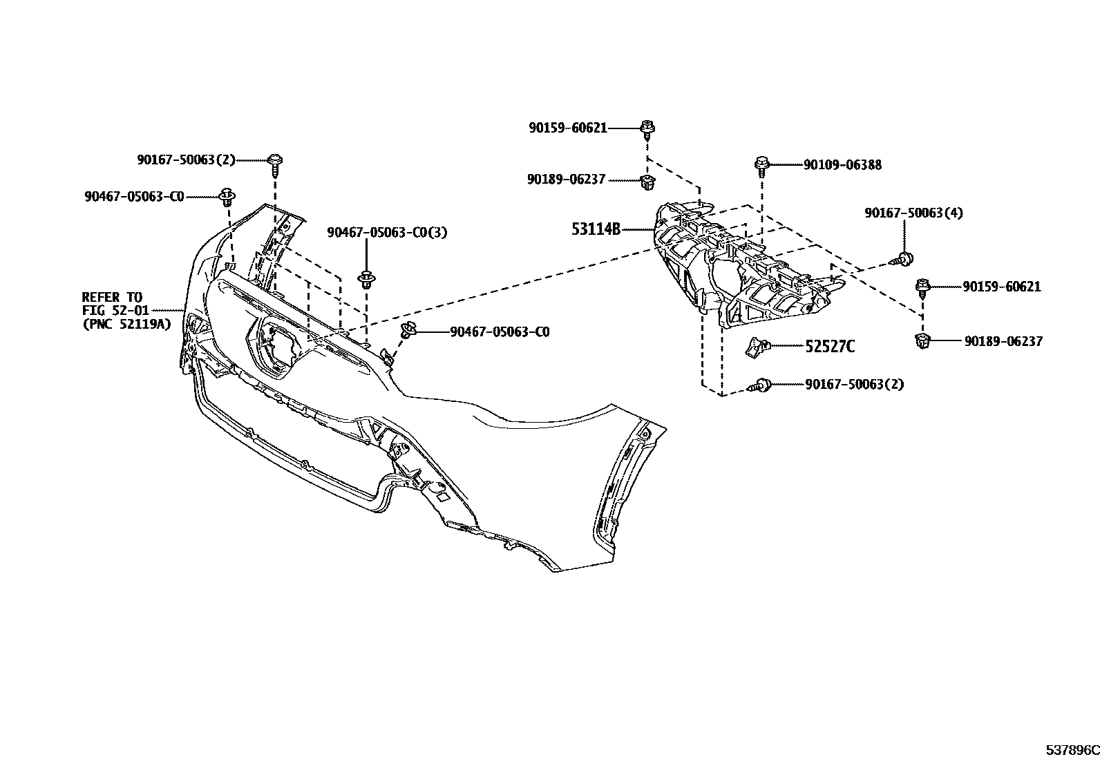Toyota COROLLA radiator grille EPC diagram — 537896C