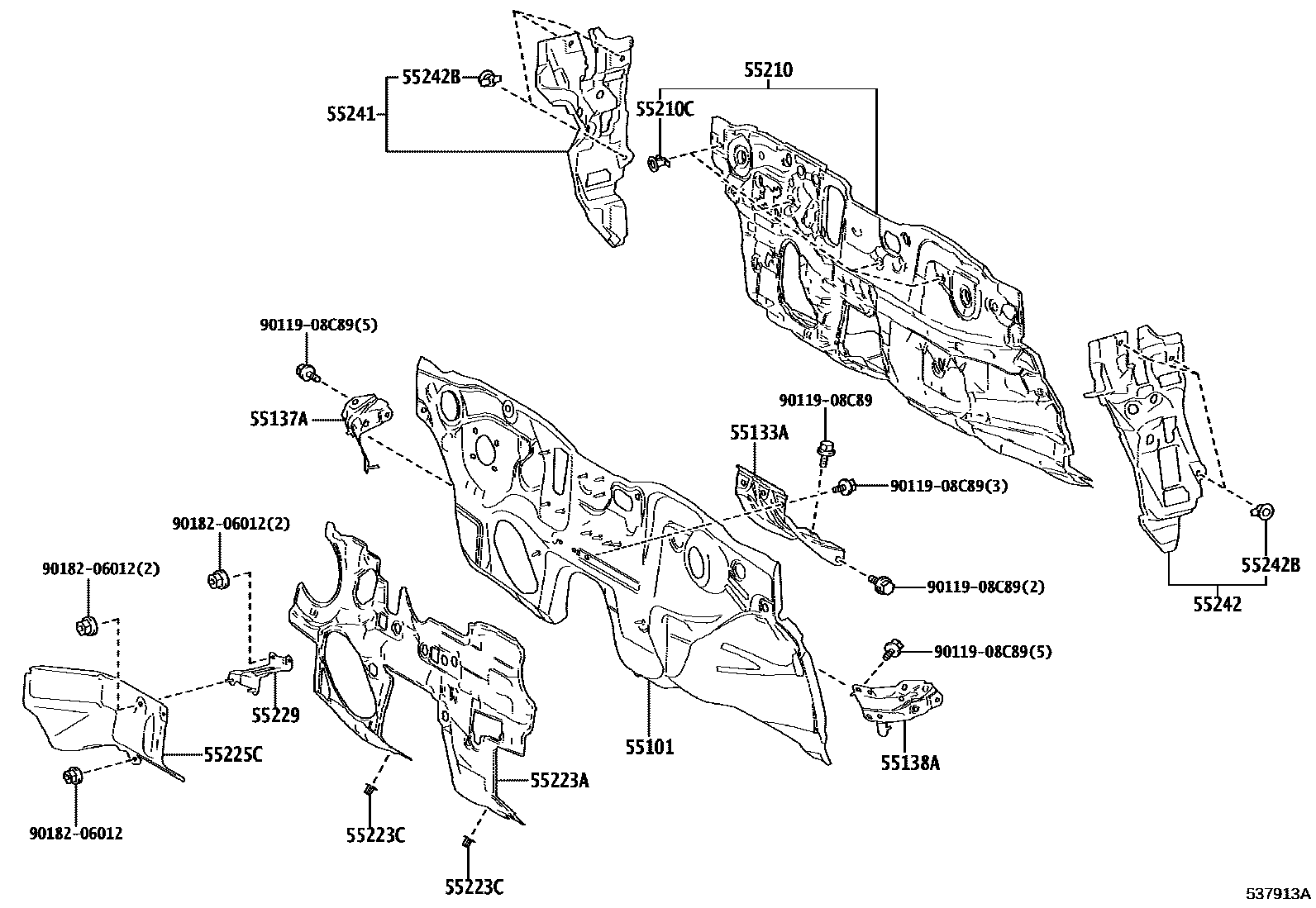 Toyota COROLLA 前翼子板挡泥板和前围板 EPC diagram — 537913A