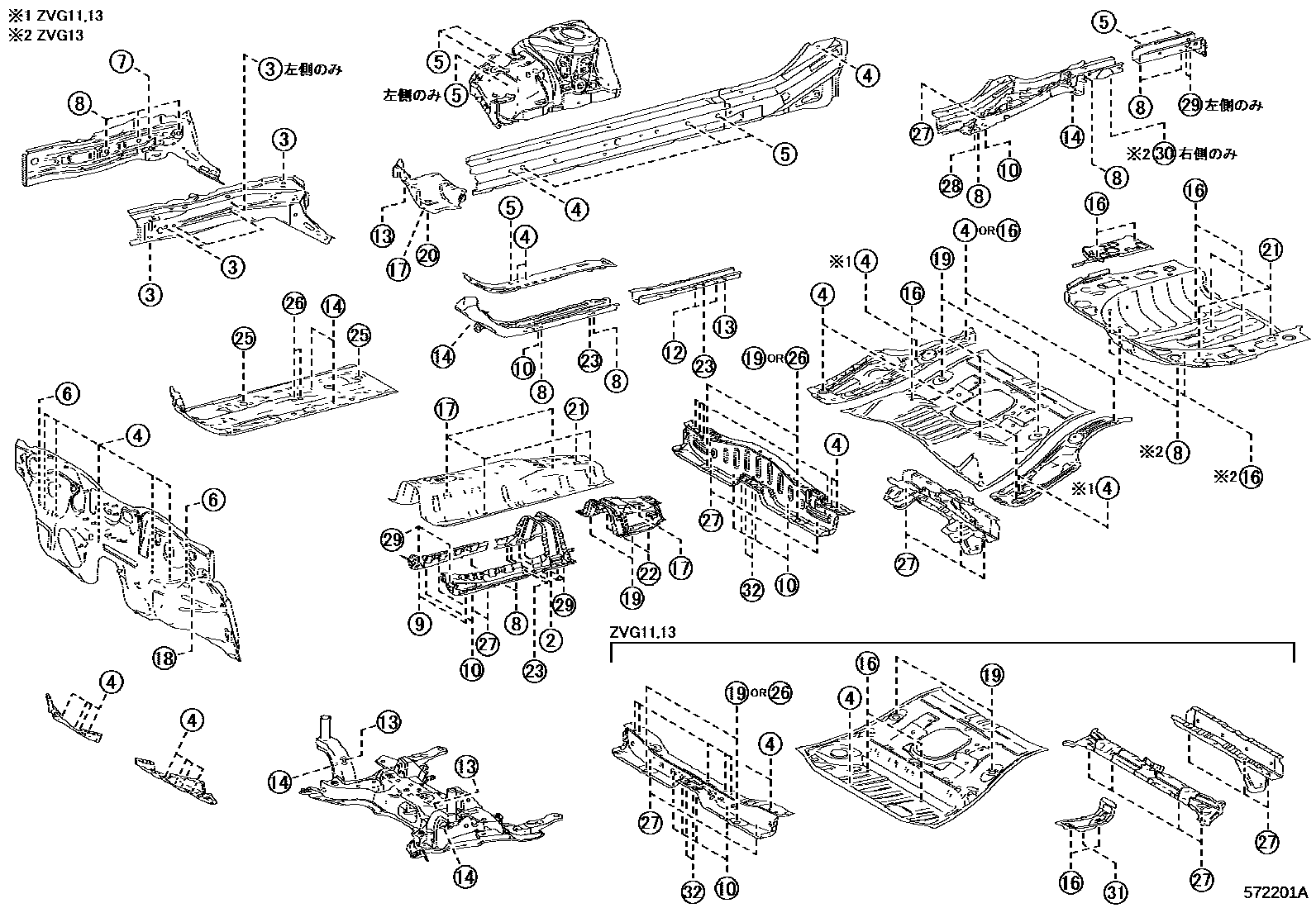 Toyota COROLLA hole plug EPC diagram — 572201A
