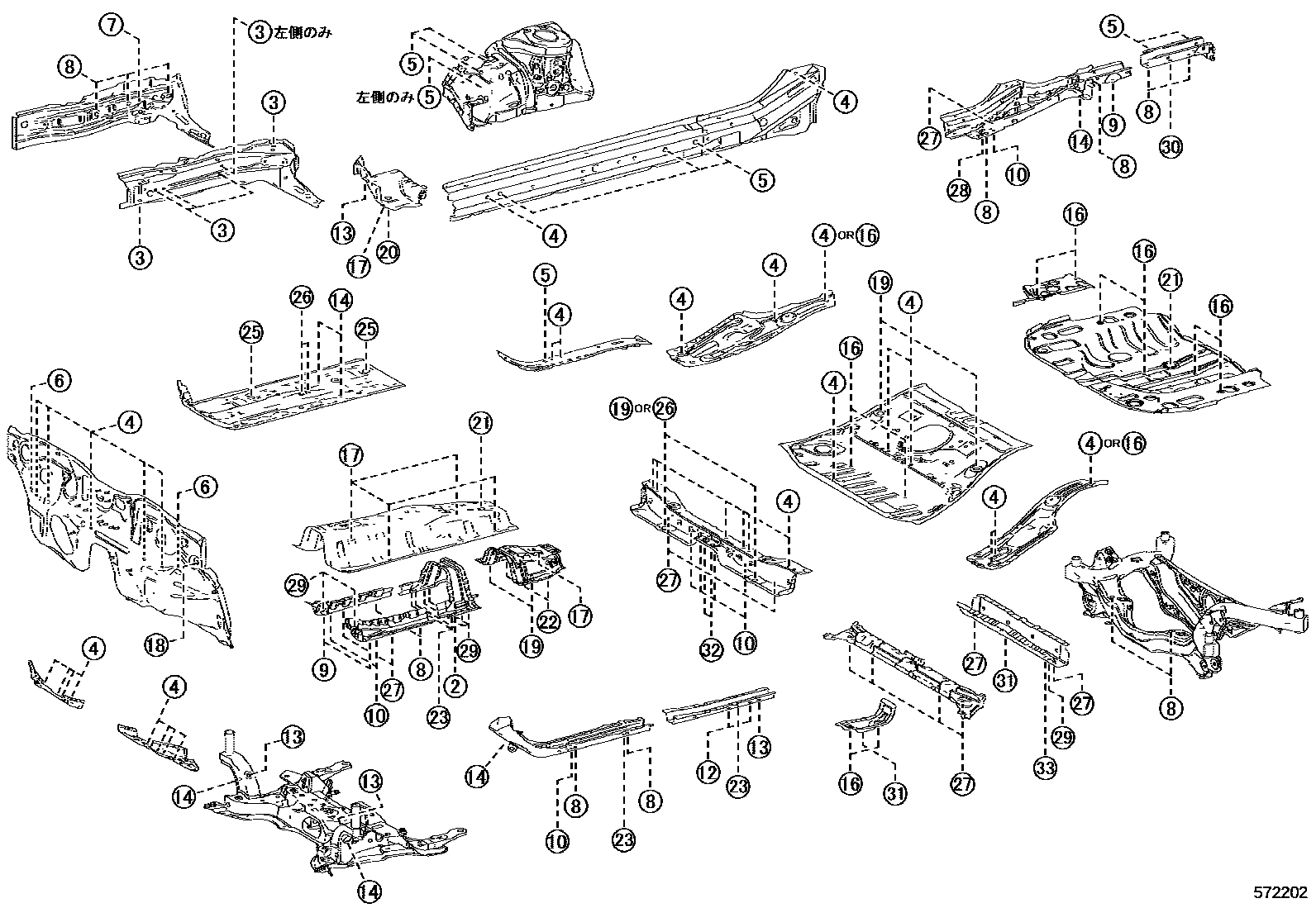 Toyota COROLLA hole plug EPC diagram — 572202