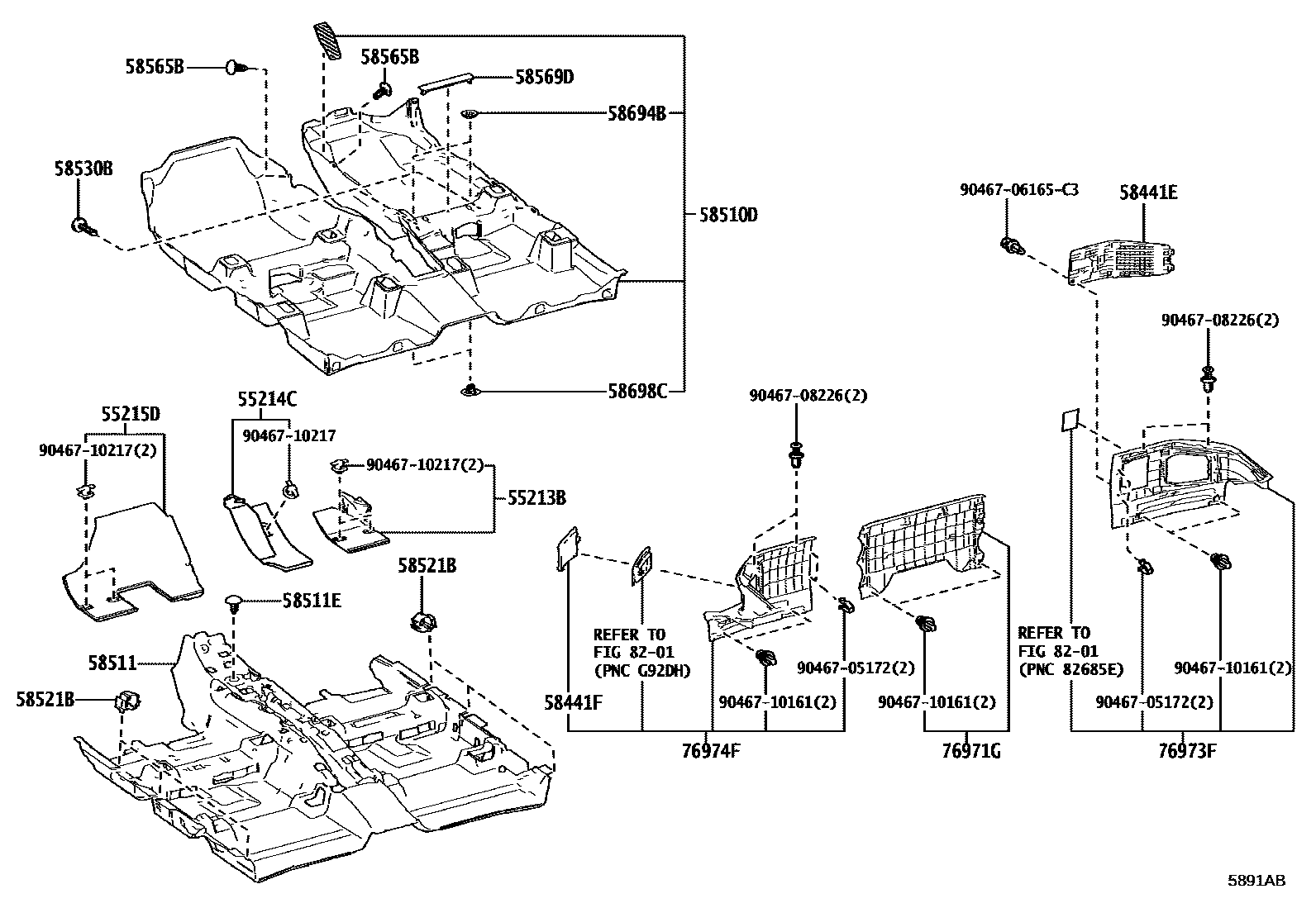 Toyota COROLLA 地板垫和地毯 EPC diagram — 5891AB