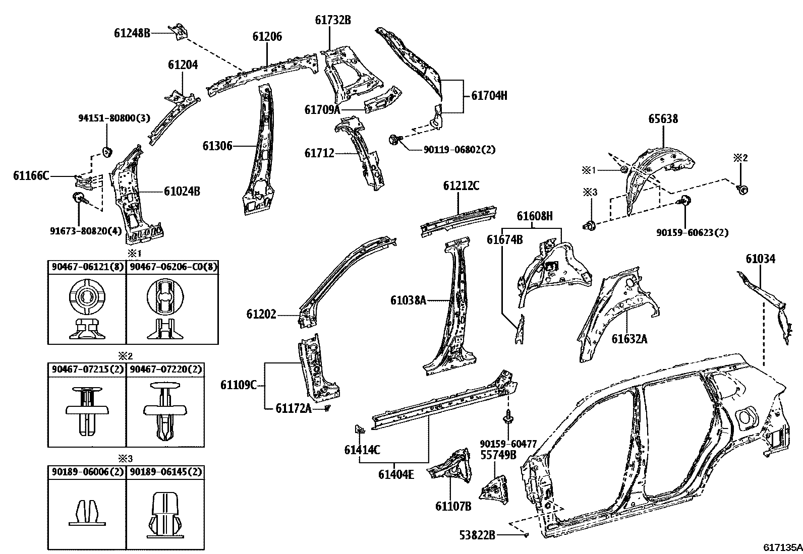 Toyota COROLLA 侧梁 EPC diagram — 617135A