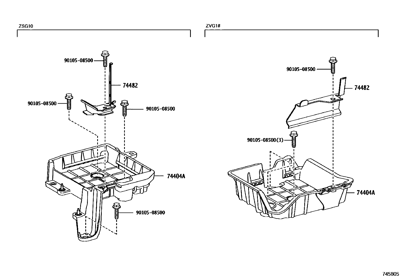 Toyota COROLLA battery holder EPC diagram — 745805