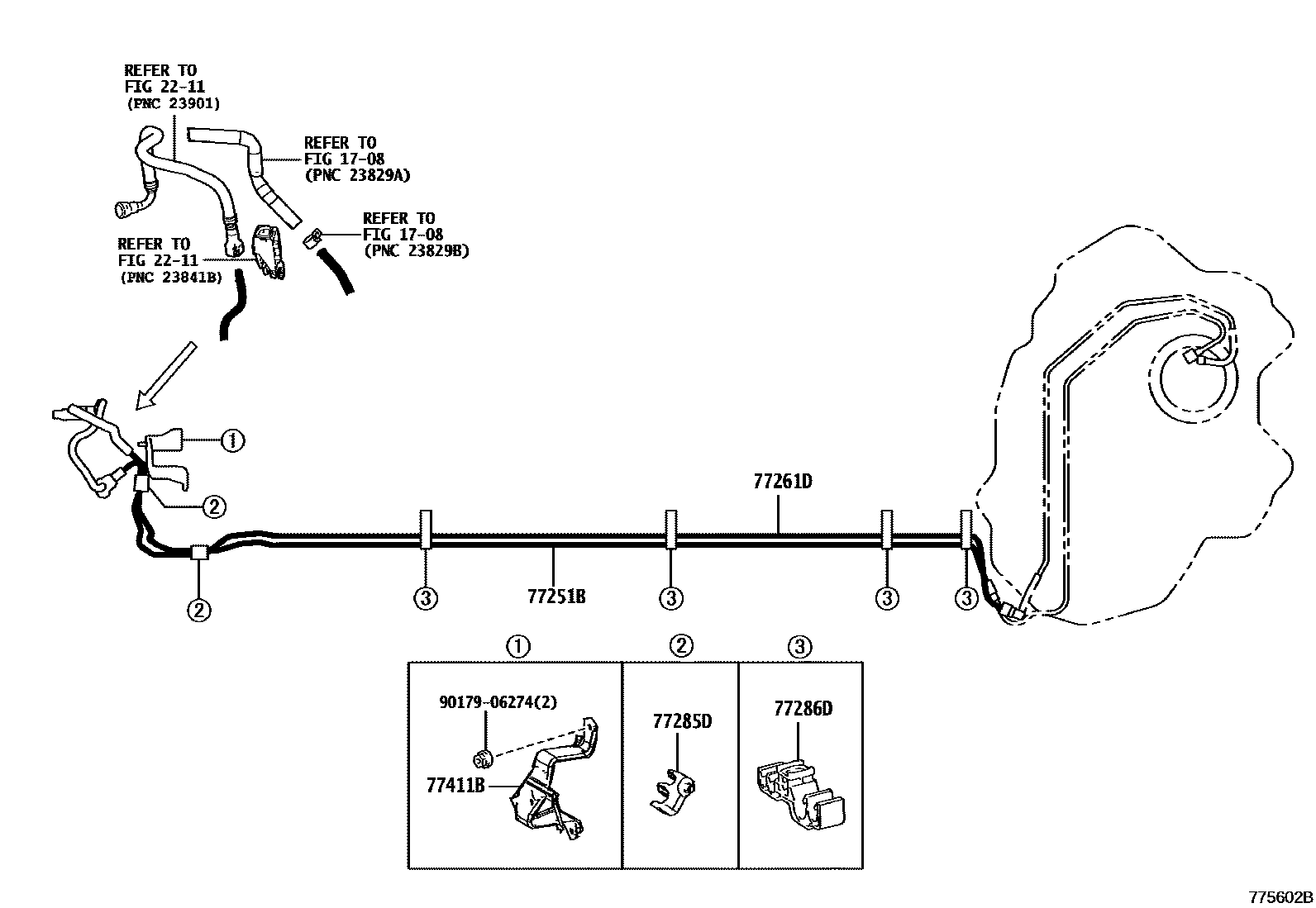 Toyota COROLLA 燃油箱和燃油管 EPC diagram — 775602B