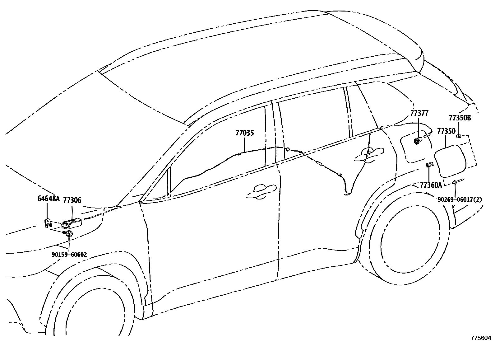 Toyota COROLLA 燃油箱和燃油管 EPC diagram — 775604