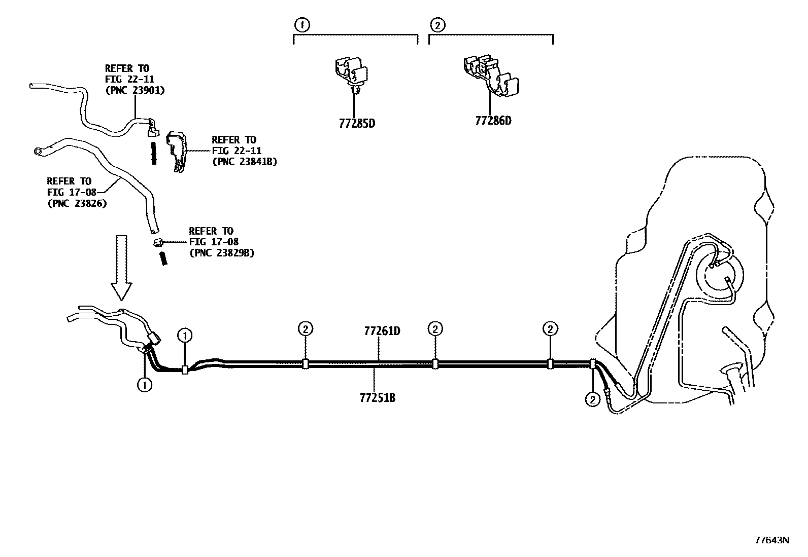 Toyota COROLLA 燃油箱和燃油管 EPC diagram — 77643N
