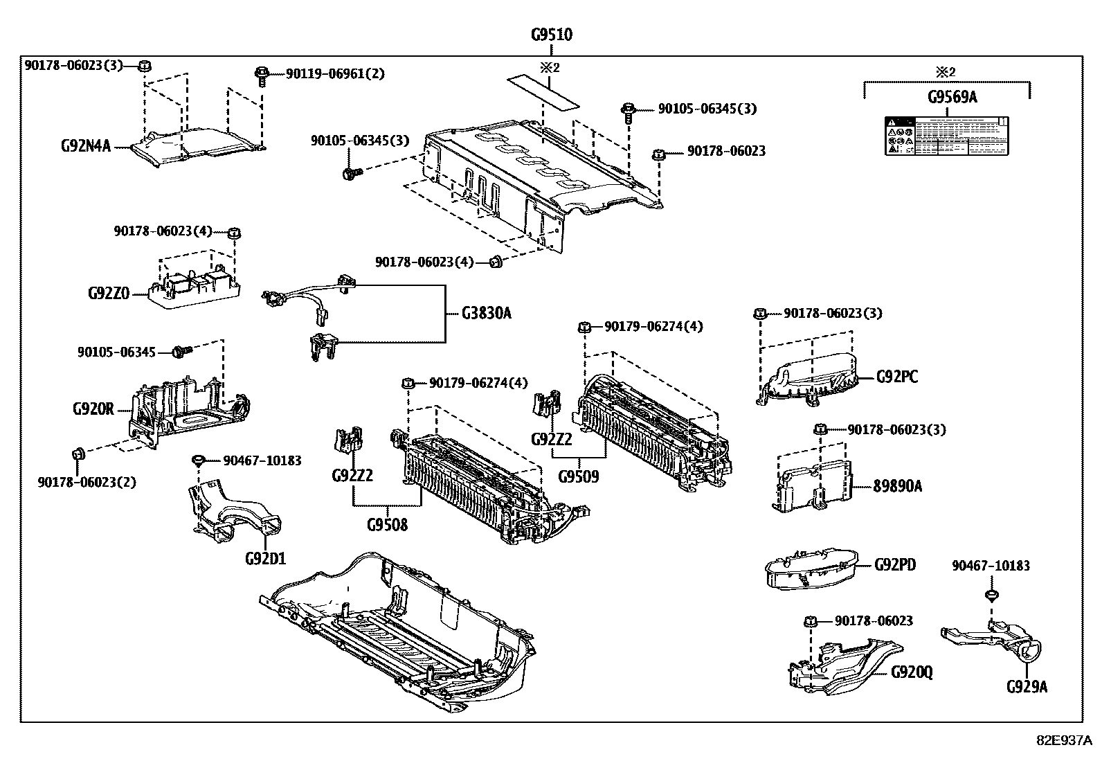 Toyota COROLLA 蓄电池和蓄电池电缆 EPC diagram — 82E937A