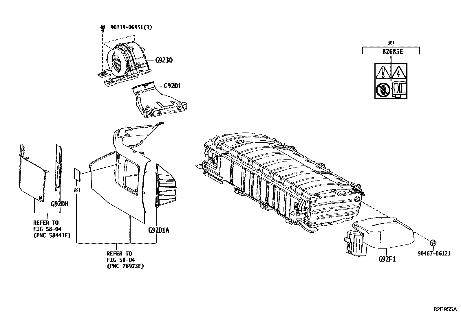 Toyota COROLLA 蓄电池和蓄电池电缆 EPC diagram — 82E955A