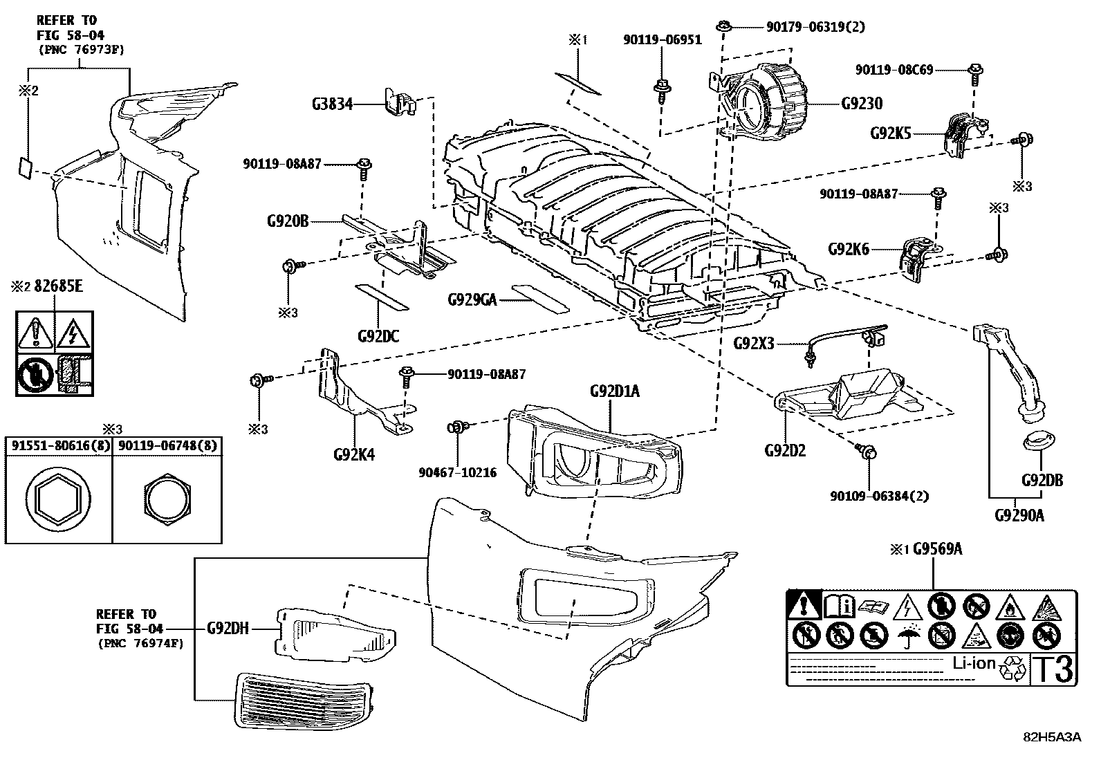 Toyota COROLLA 蓄电池和蓄电池电缆 EPC diagram — 82H5A3A