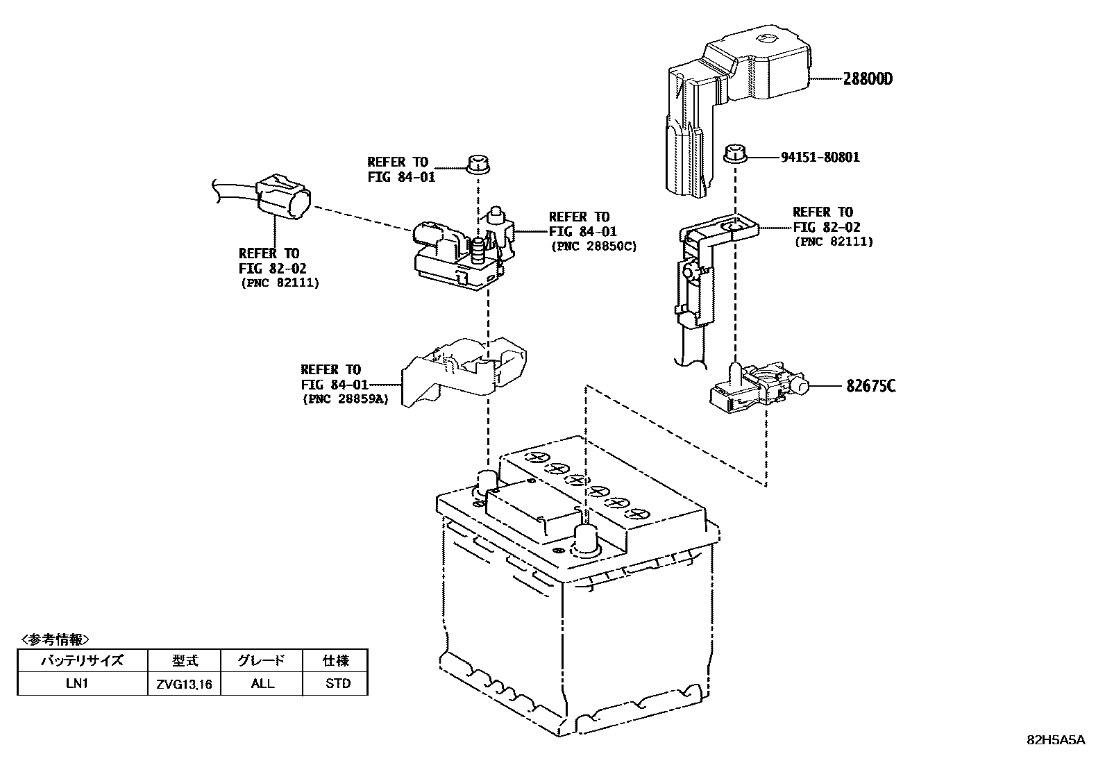 Toyota COROLLA 蓄电池和蓄电池电缆 EPC diagram — 82H5A5A