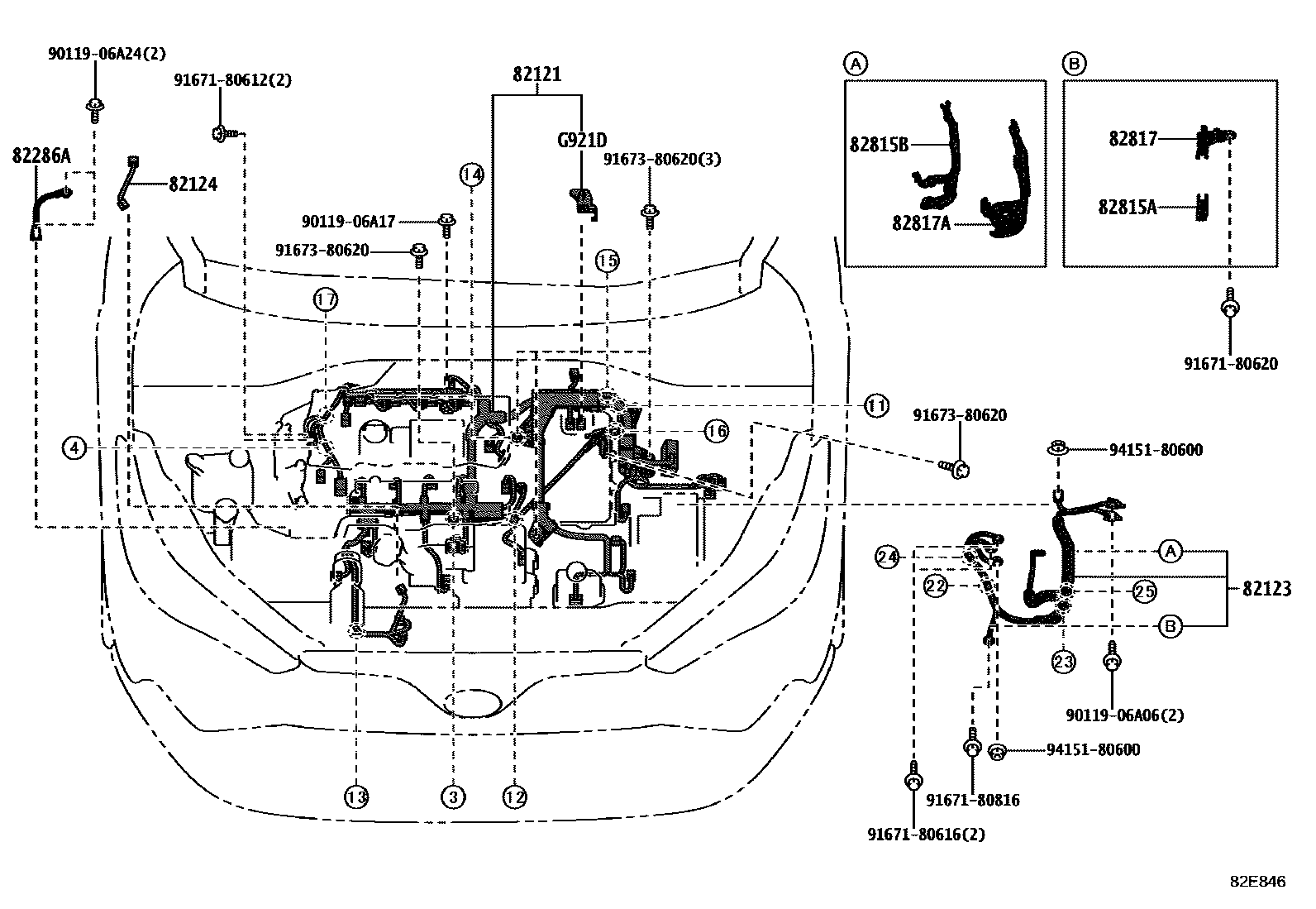Toyota COROLLA 线束和卡夹 EPC diagram — 82E846