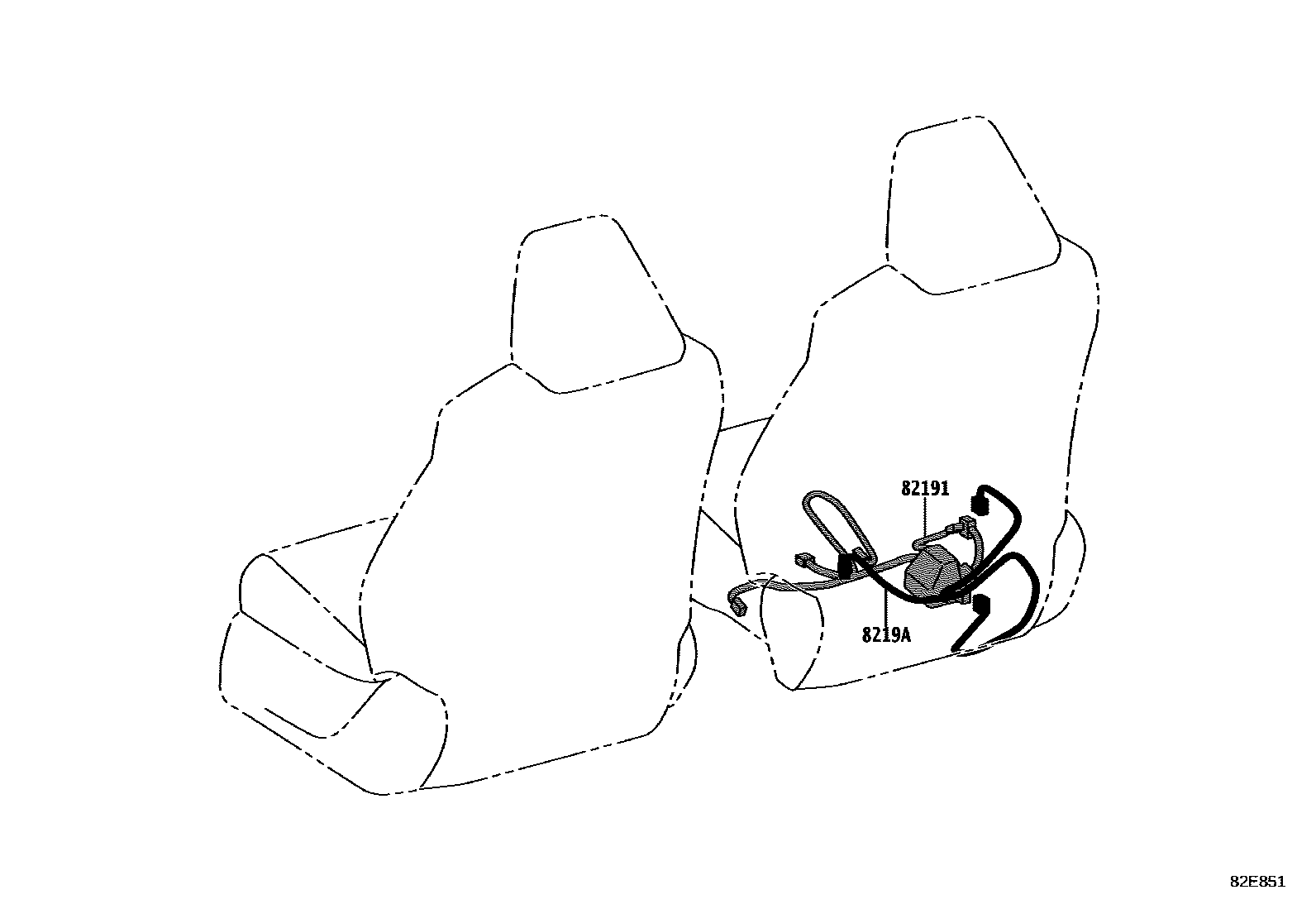Toyota COROLLA 线束和卡夹 EPC diagram — 82E851